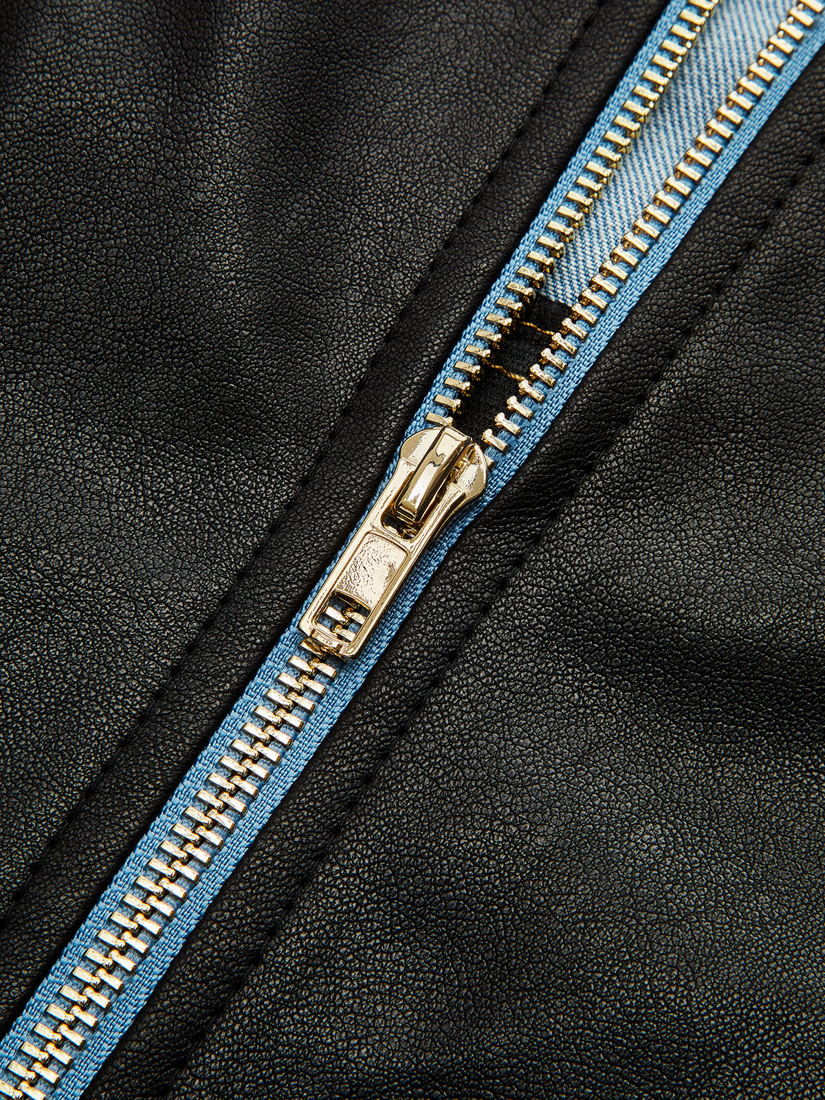 Collared Zip-Up Denim Paneled Corset Jacket-Chicvia