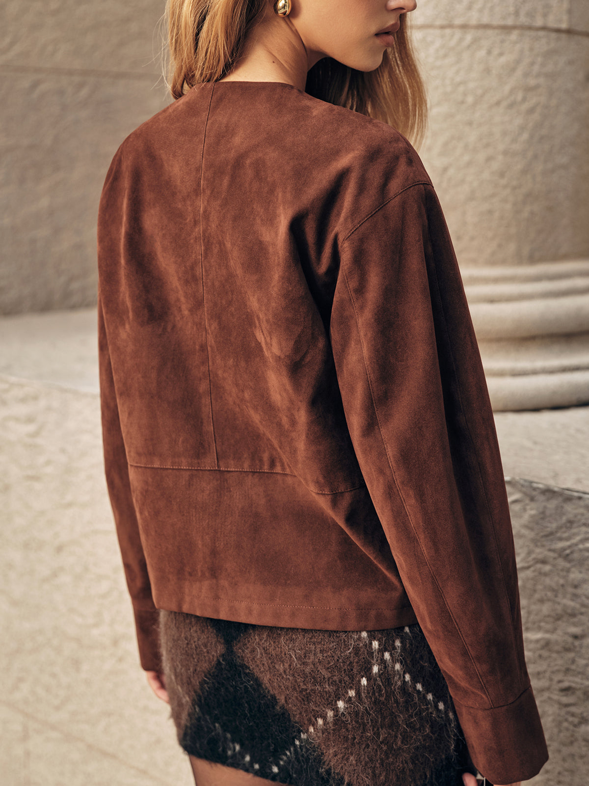 Metal Button Suede Effect Jacket-Chicvia