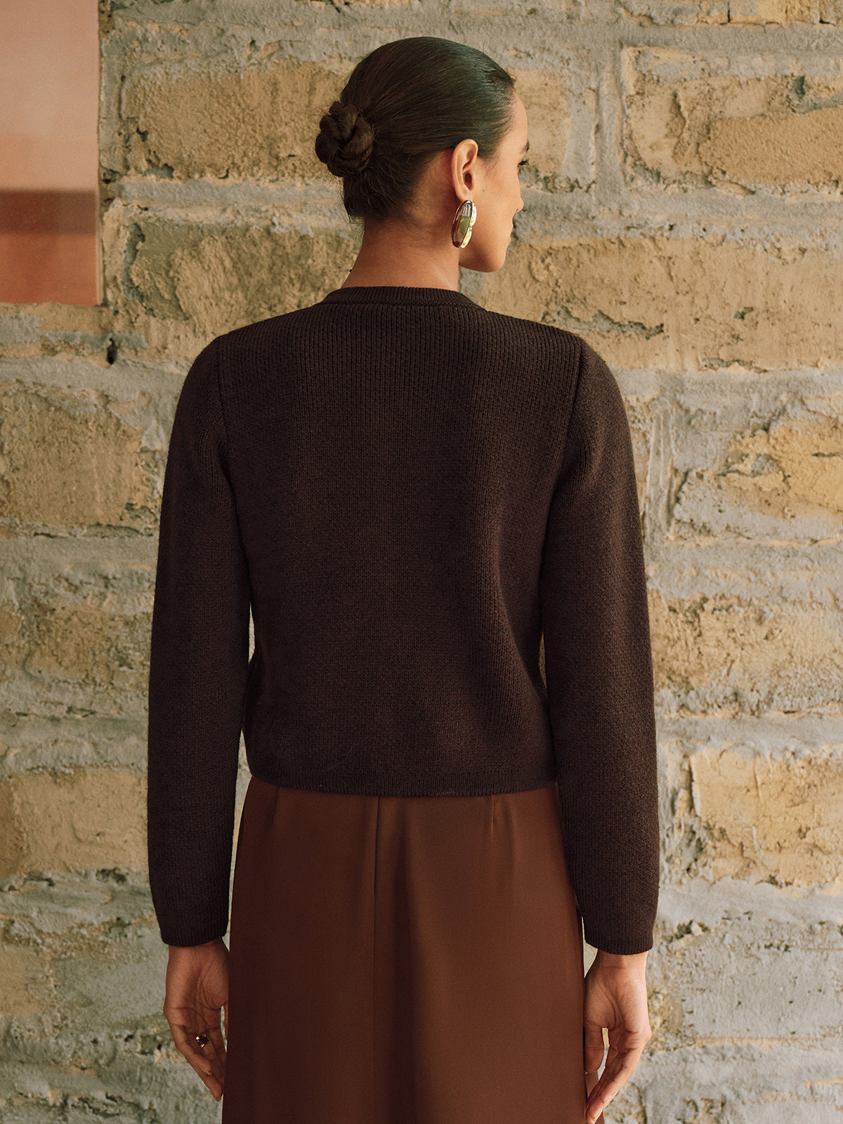 Metal Button Wool-Blend Knit Cardigan-Chicvia