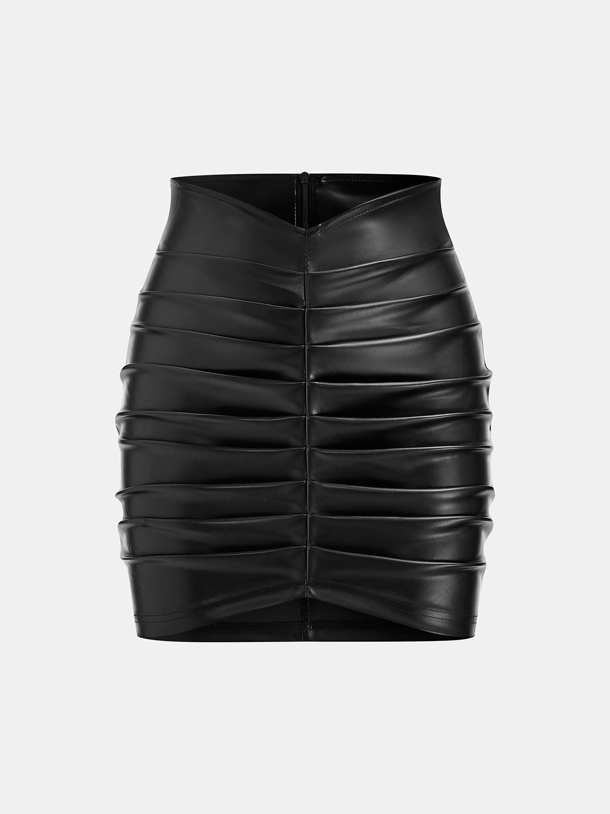 Faux Leather Ruched Mini Skirt-Chicvia
