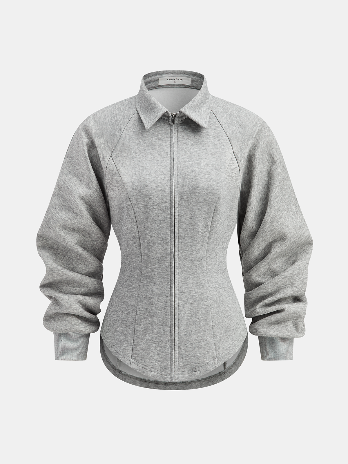 Collared Tailored Zip-Up Sweatshirt Jacket-Chicvia