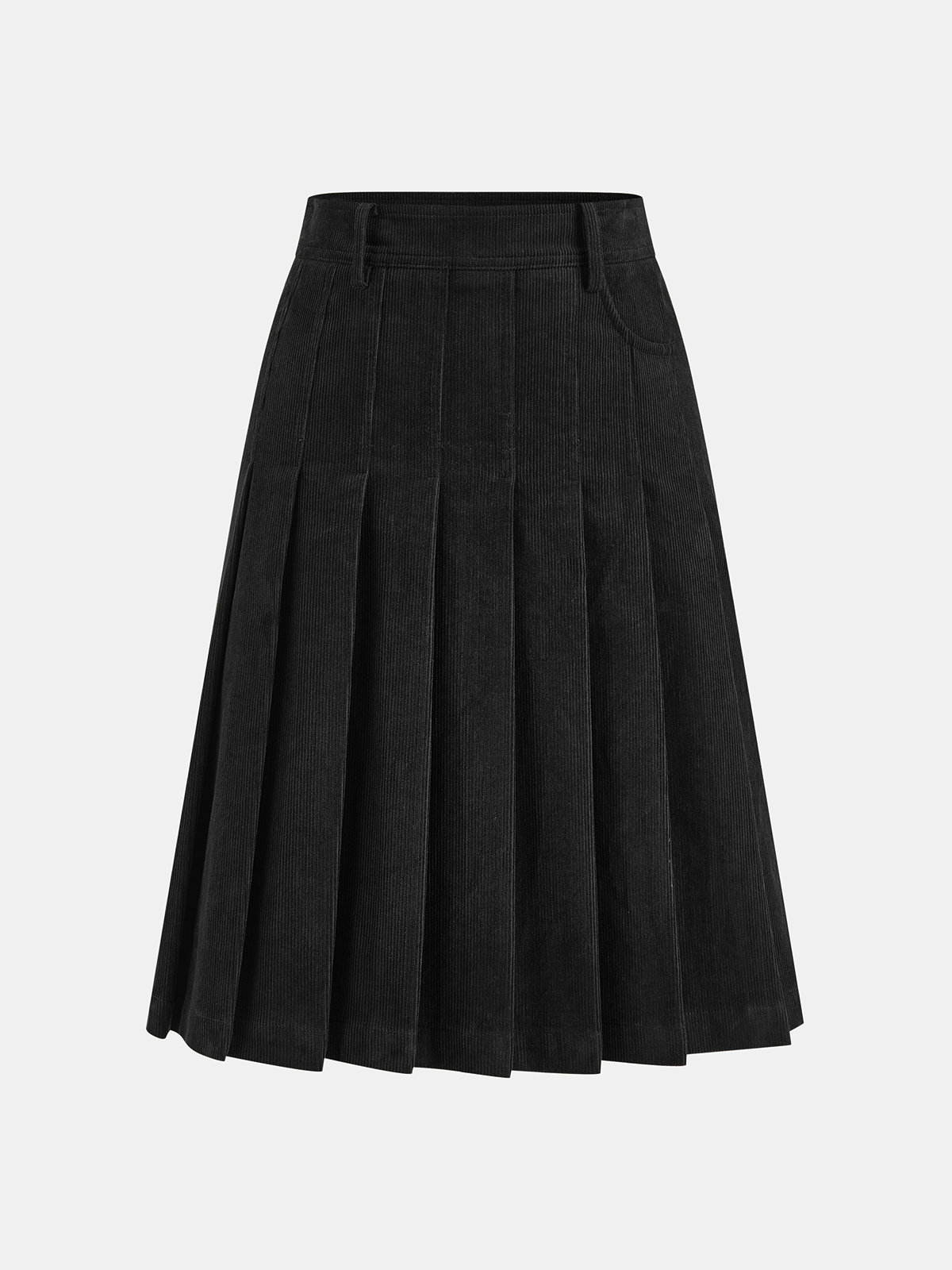 Pleated Corduroy Midi Skirt-Chicvia