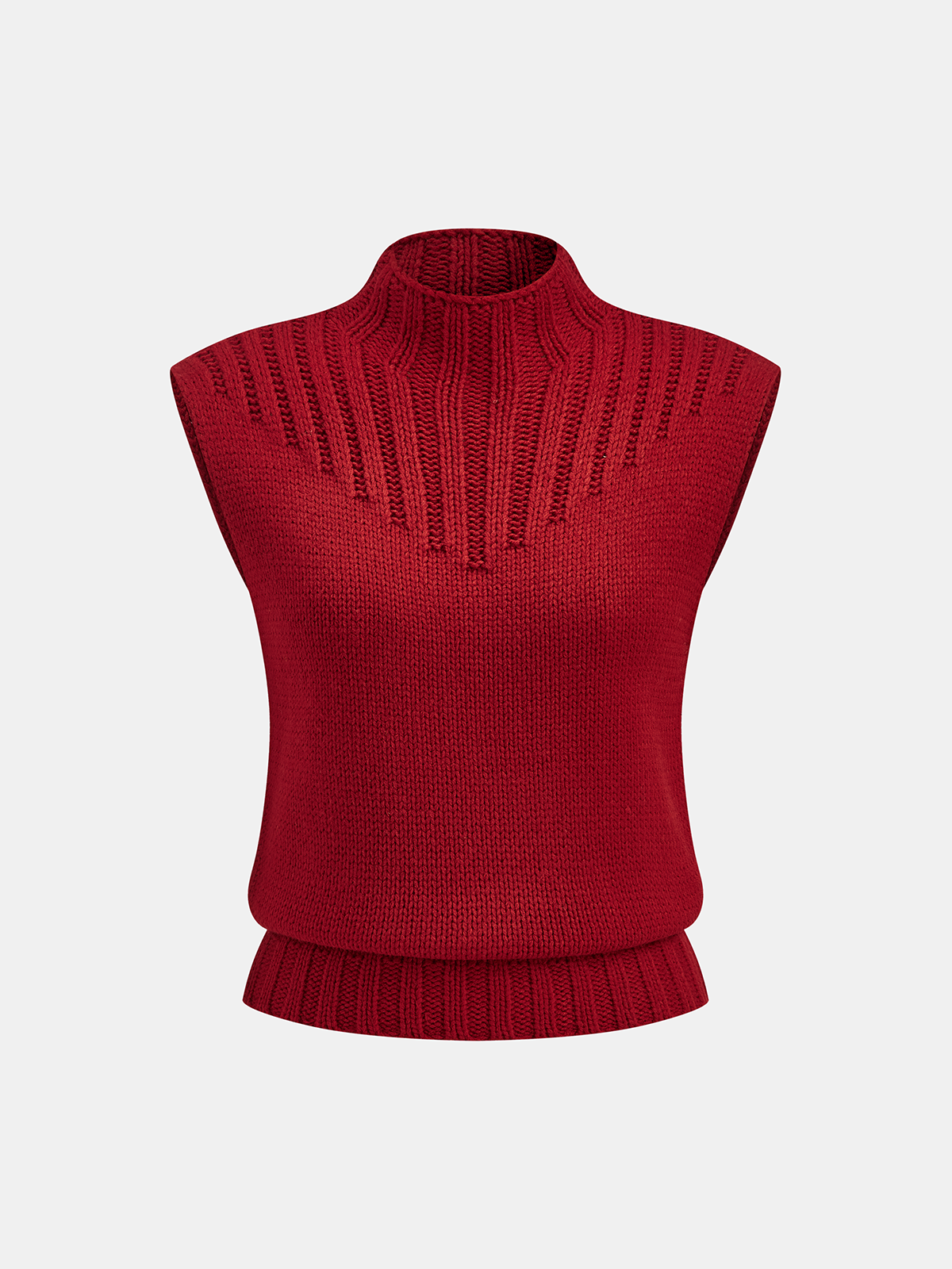 Mock Neck Knitted Sleeveless Vest-Chicvia