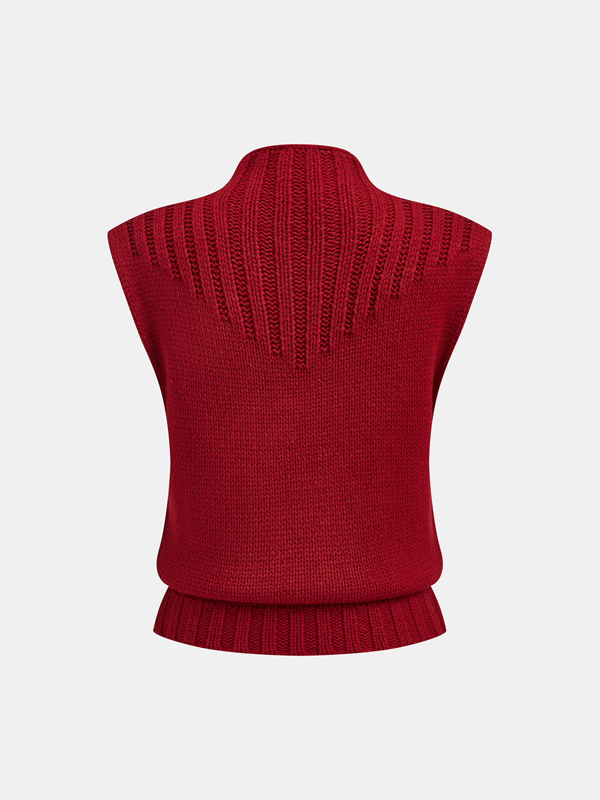Mock Neck Knitted Sleeveless Vest-Chicvia
