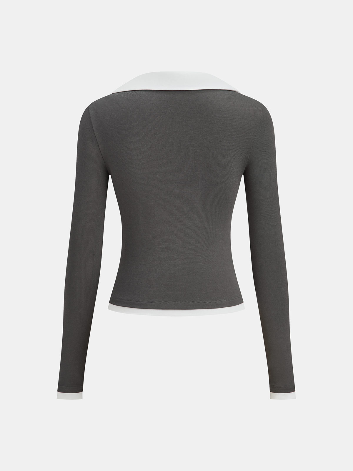 Contrast Collar Fitted Long-Sleeve Top-Chicvia