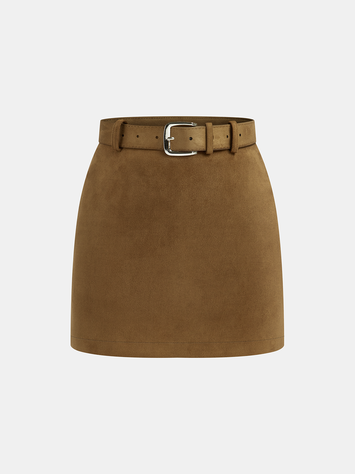 Belted Suede Effect Mini Skirt-Chicvia