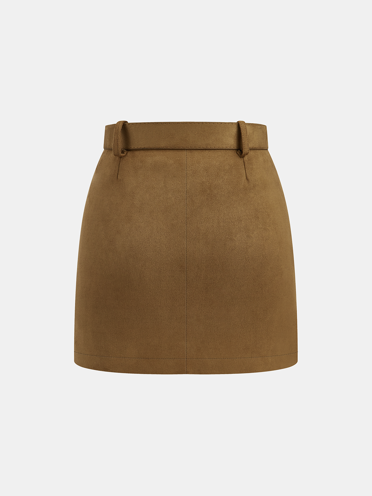 Belted Suede Effect Mini Skirt-Chicvia