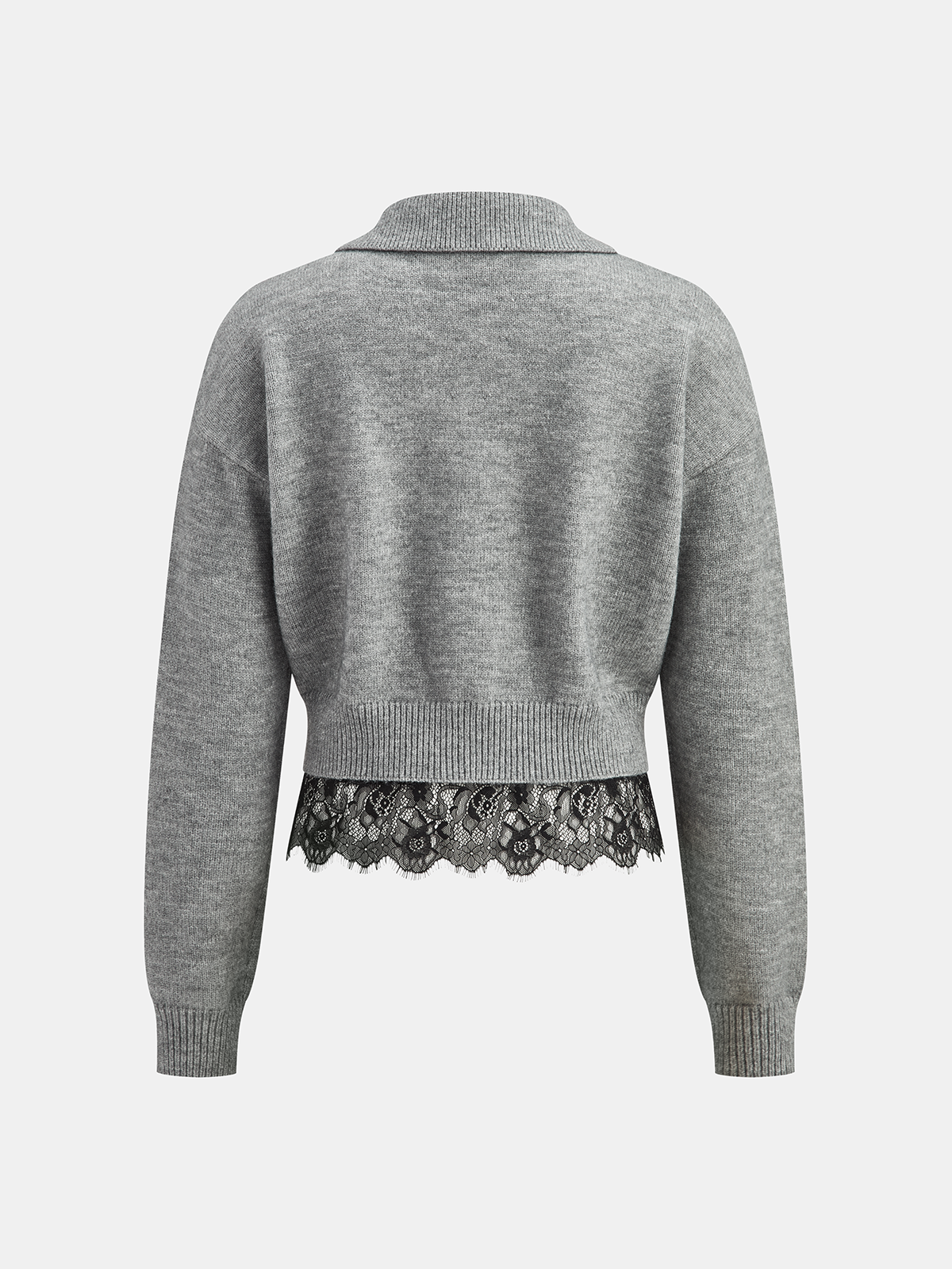 Lace Hem Collared Knit Cardigan-Chicvia