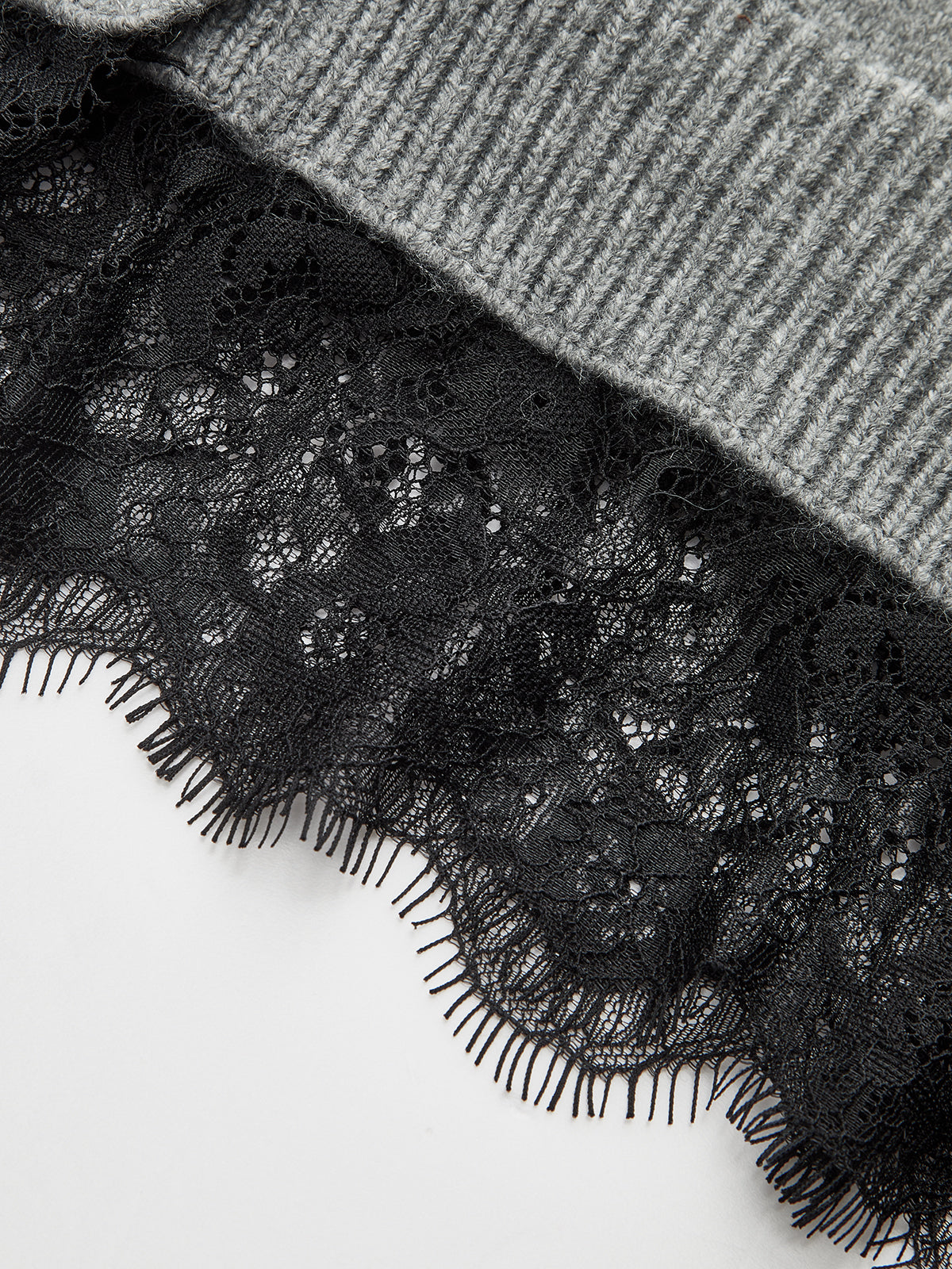 Lace Hem Collared Knit Cardigan-Chicvia