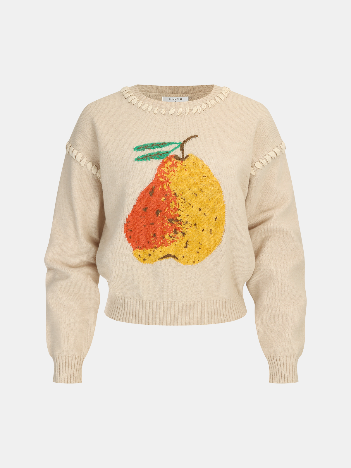 Lace-Up Trim Pear Pattern Sweater-Chicvia