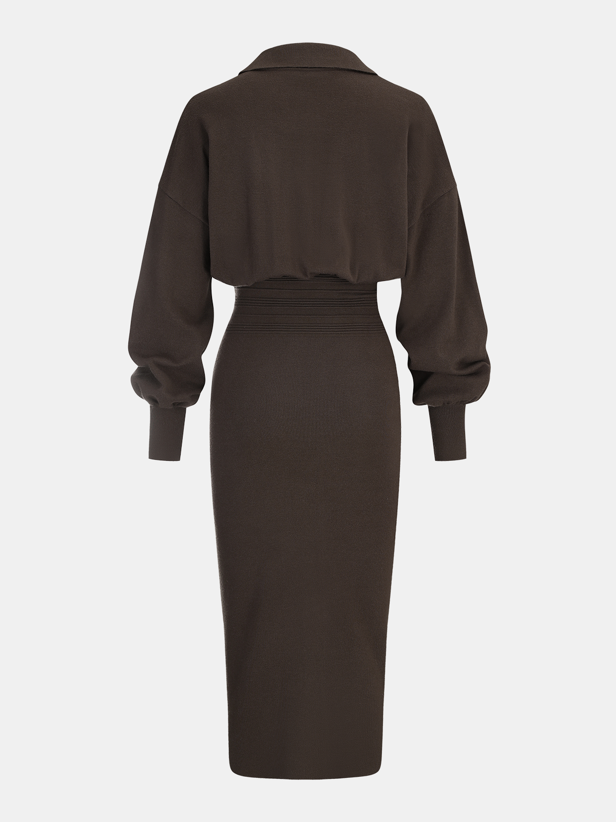 Cinched Waist Knit Shirt Dress-Chicvia