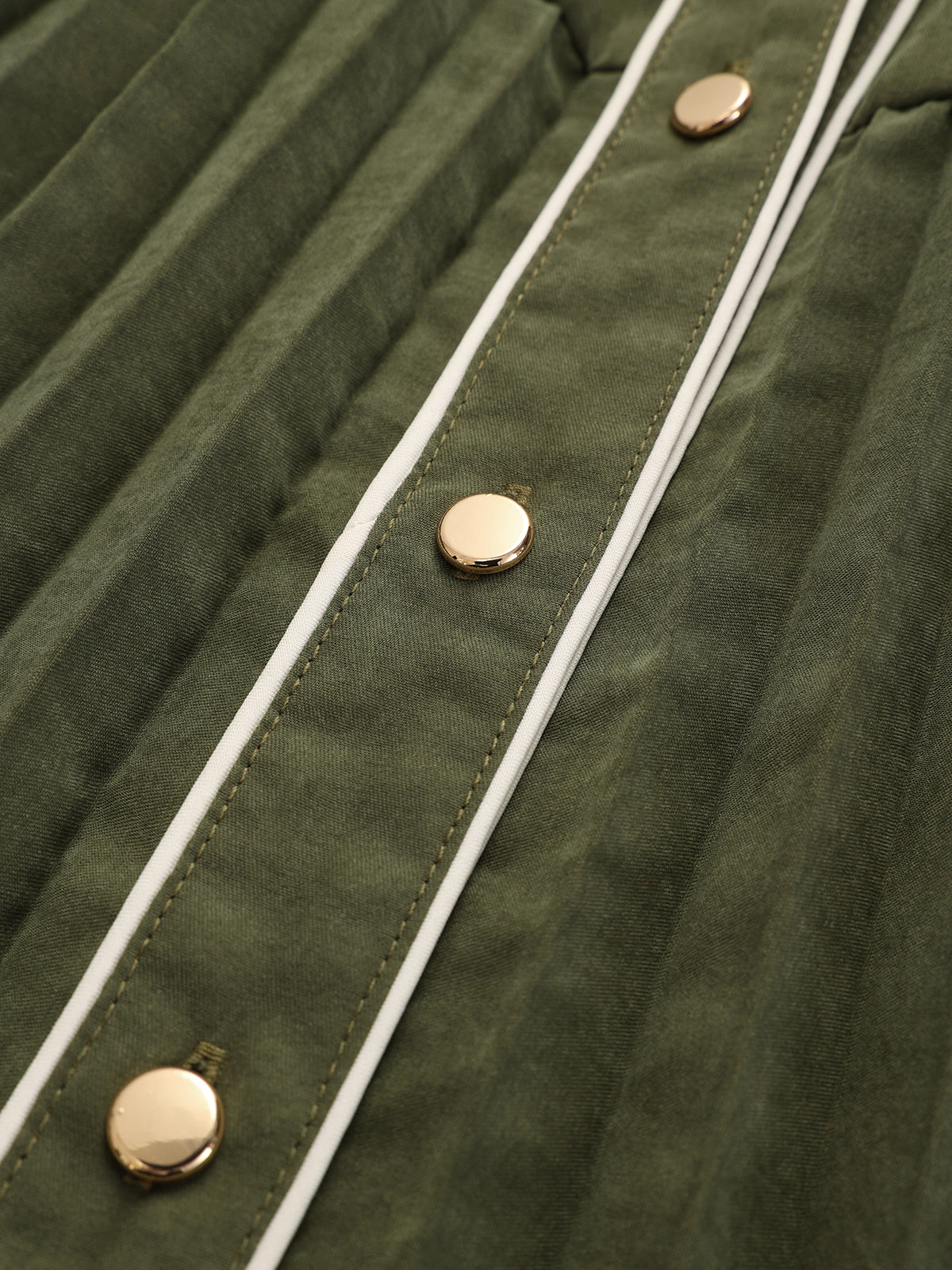 Contrast Piping Pleated Shirt Dress-Chicvia