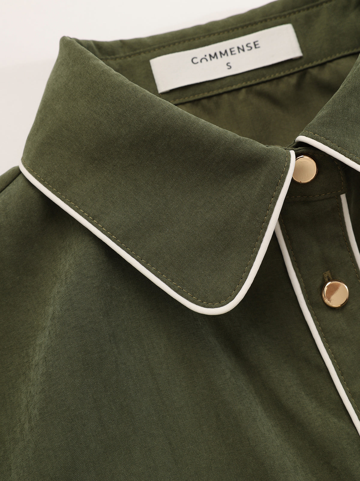 Contrast Piping Pleated Shirt Dress-Chicvia