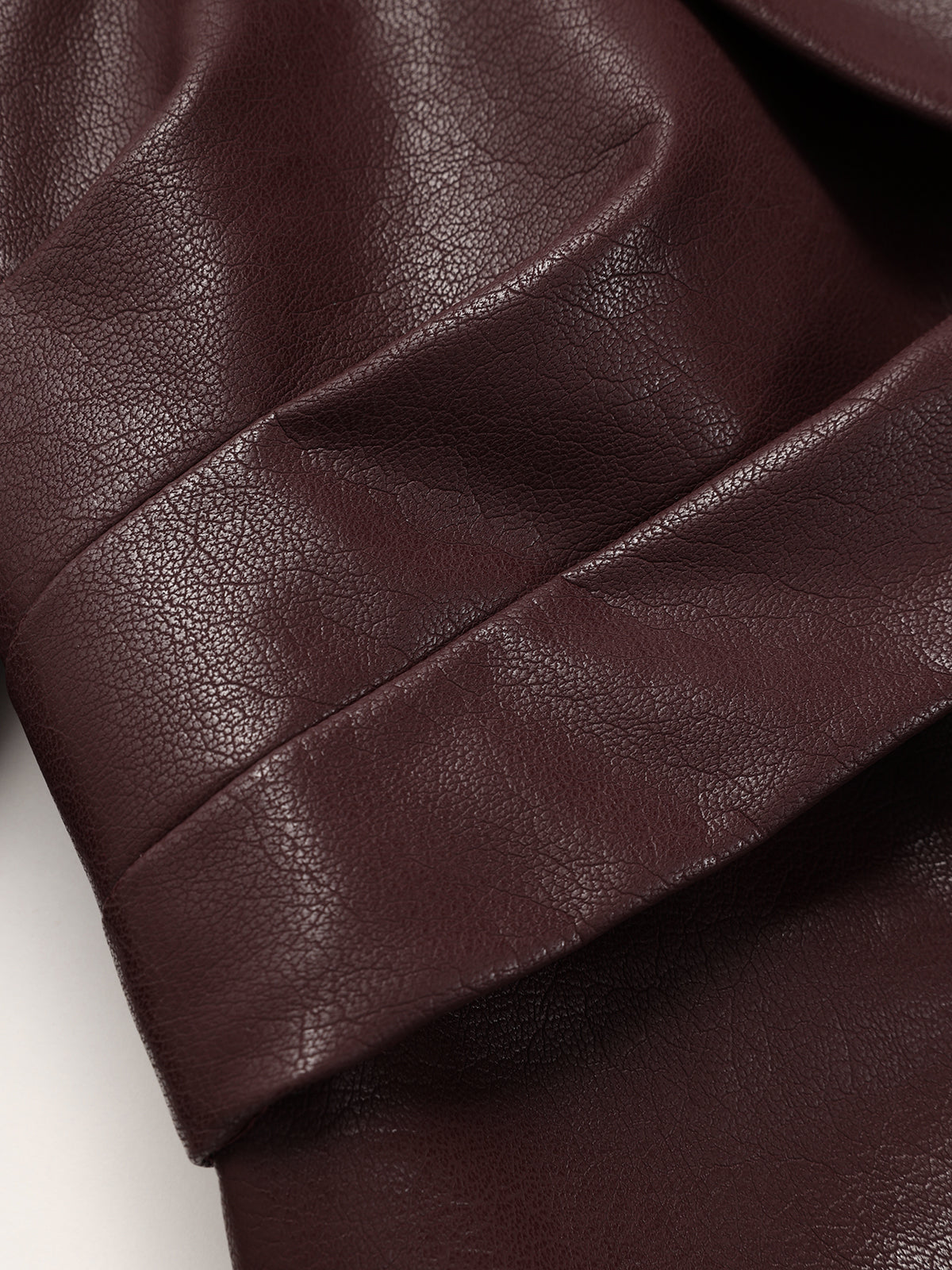 Collared Faux Leather Cropped Cross-Front Top-Chicvia