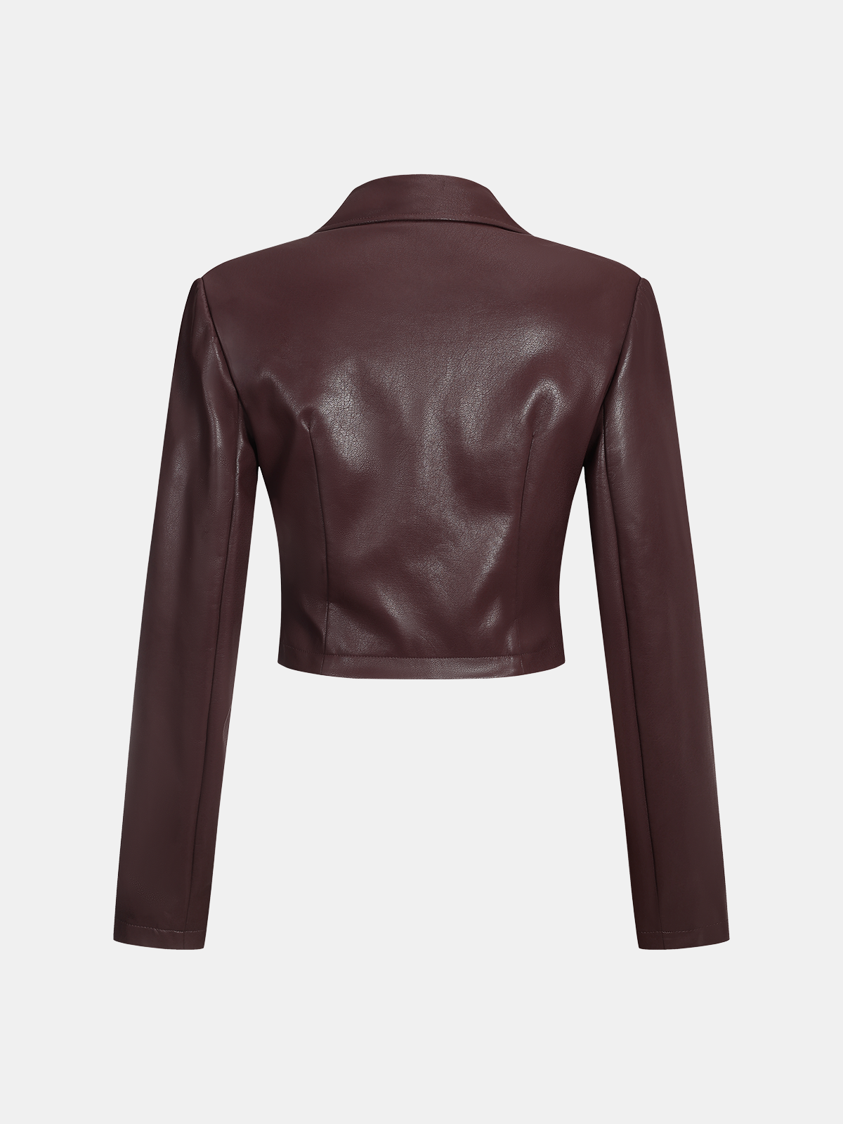 Collared Faux Leather Cropped Cross-Front Top-Chicvia