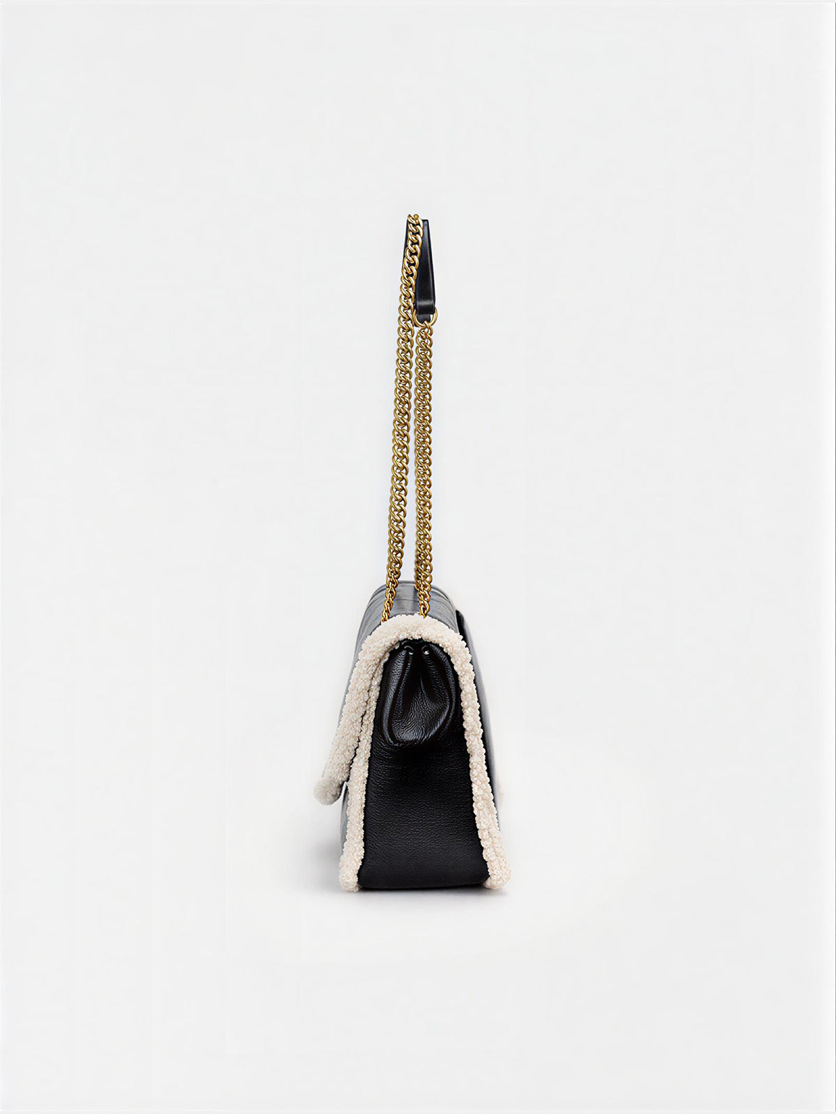Chain Strap Shearling Trim Shoulder Bag-Chicvia