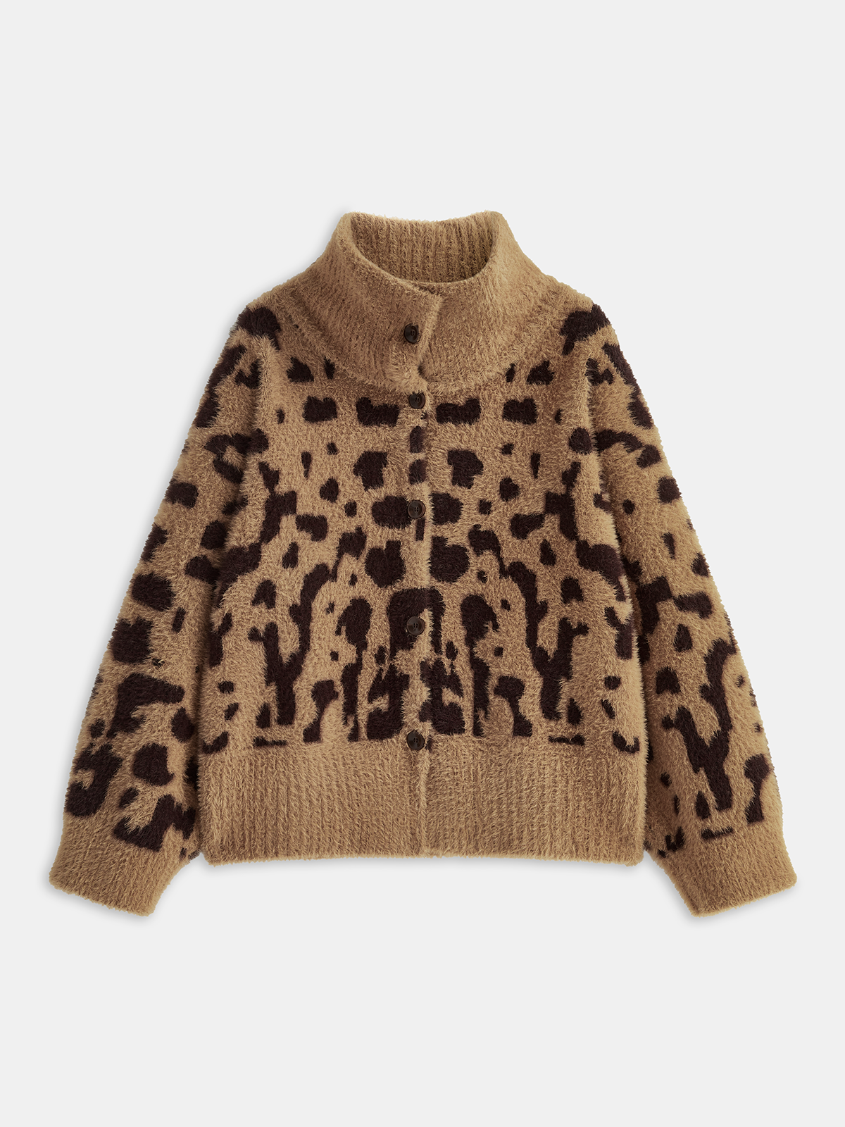 Leopard Print Fuzzy Knit Cardigan-Chicvia