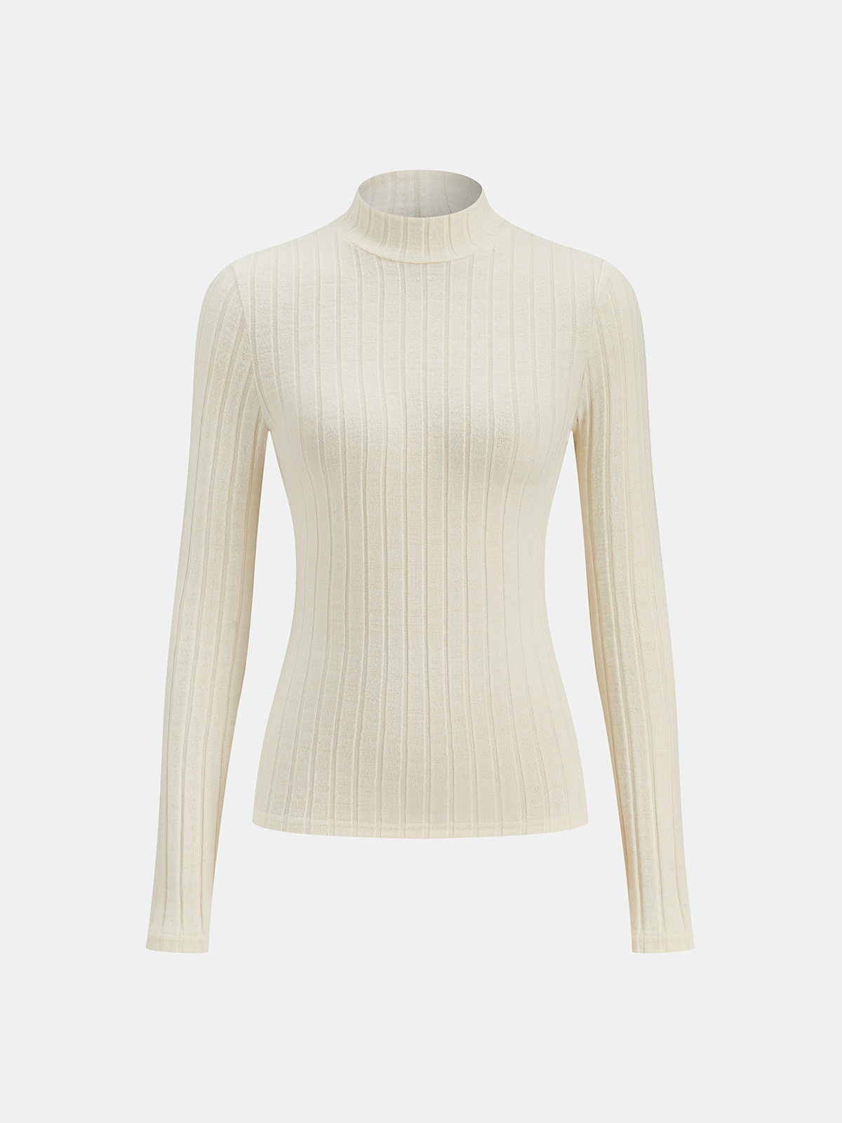 Mock Neck Ribbed Knit Top-Chicvia