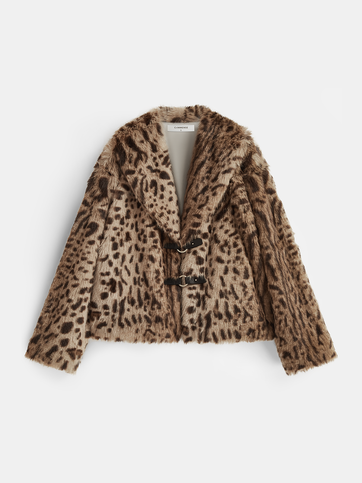 Leopard Print Lapel Faux Fur Coat-Chicvia