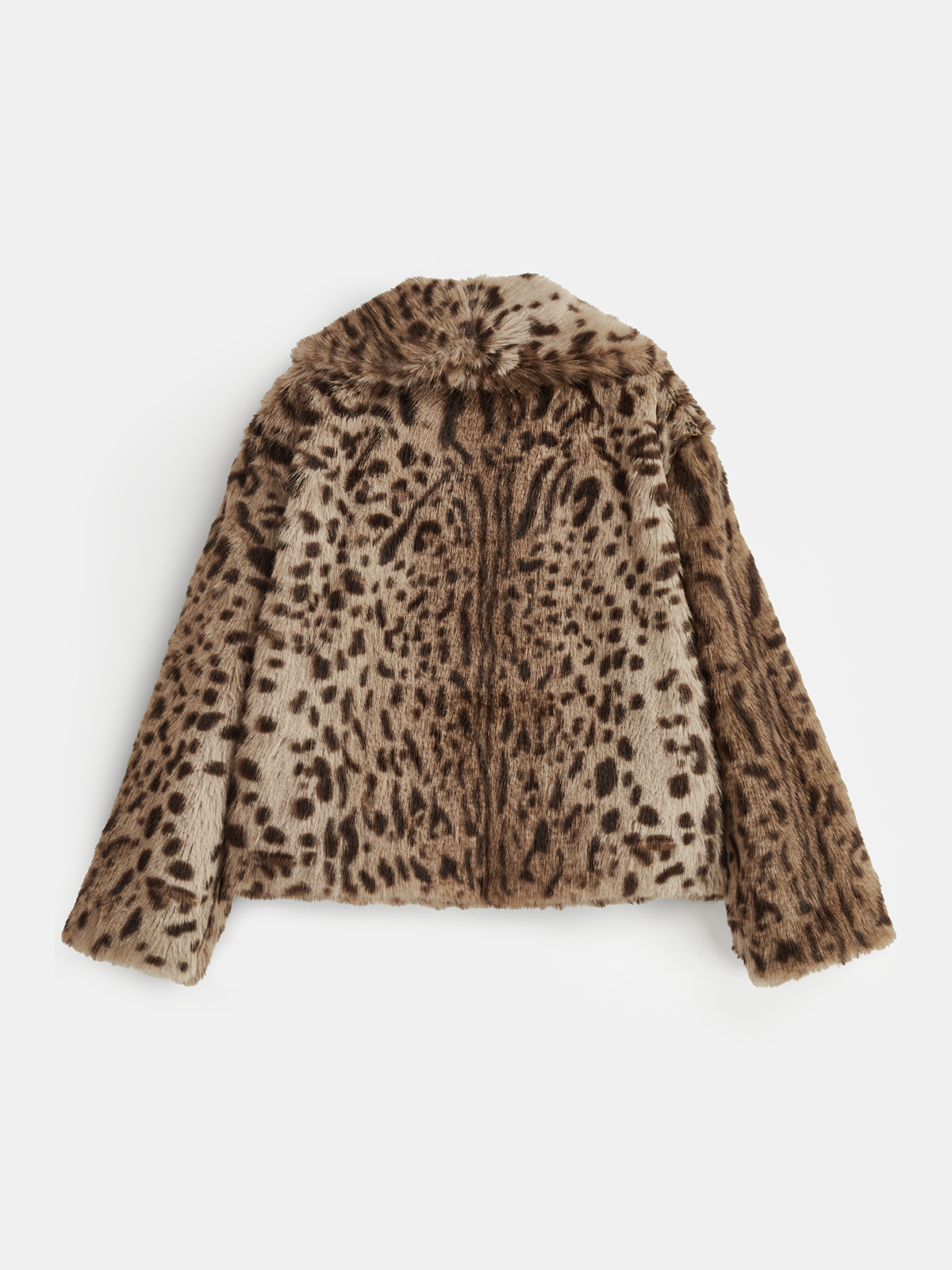 Leopard Print Lapel Faux Fur Coat-Chicvia