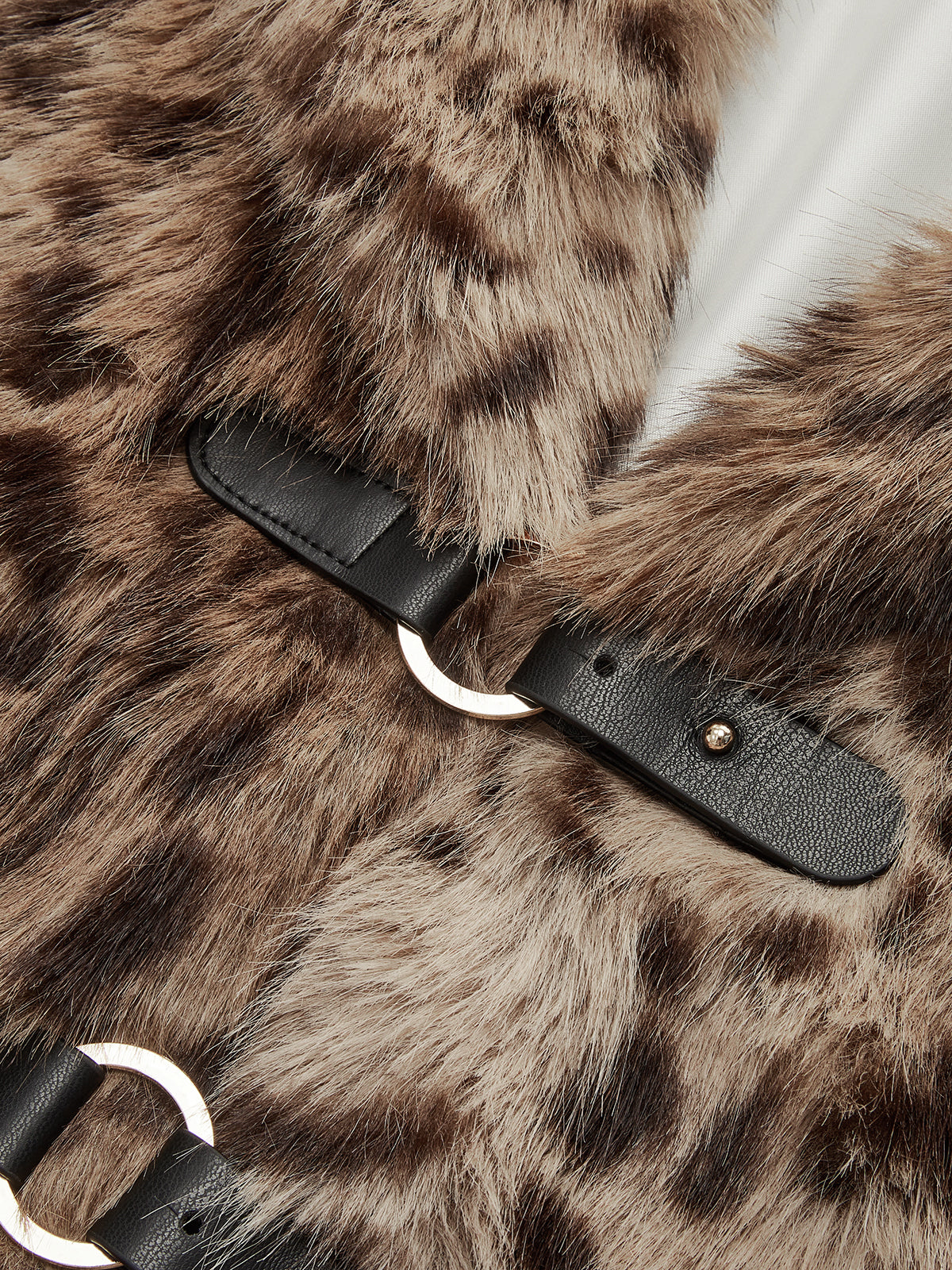 Leopard Print Lapel Faux Fur Coat-Chicvia