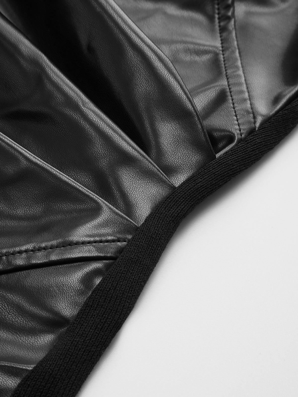 Faux Leather Panel Asymmetric Knit Top-Chicvia