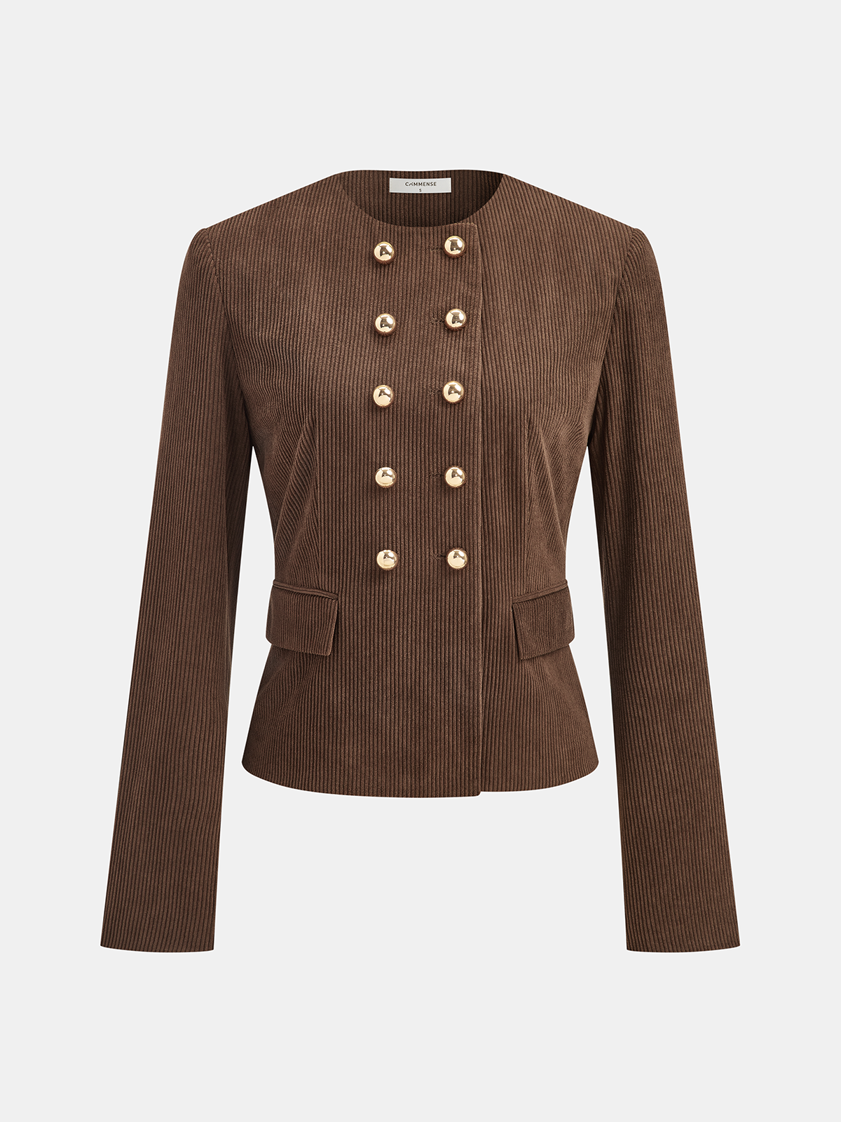 Double-Breasted Corduroy Blazer-Chicvia