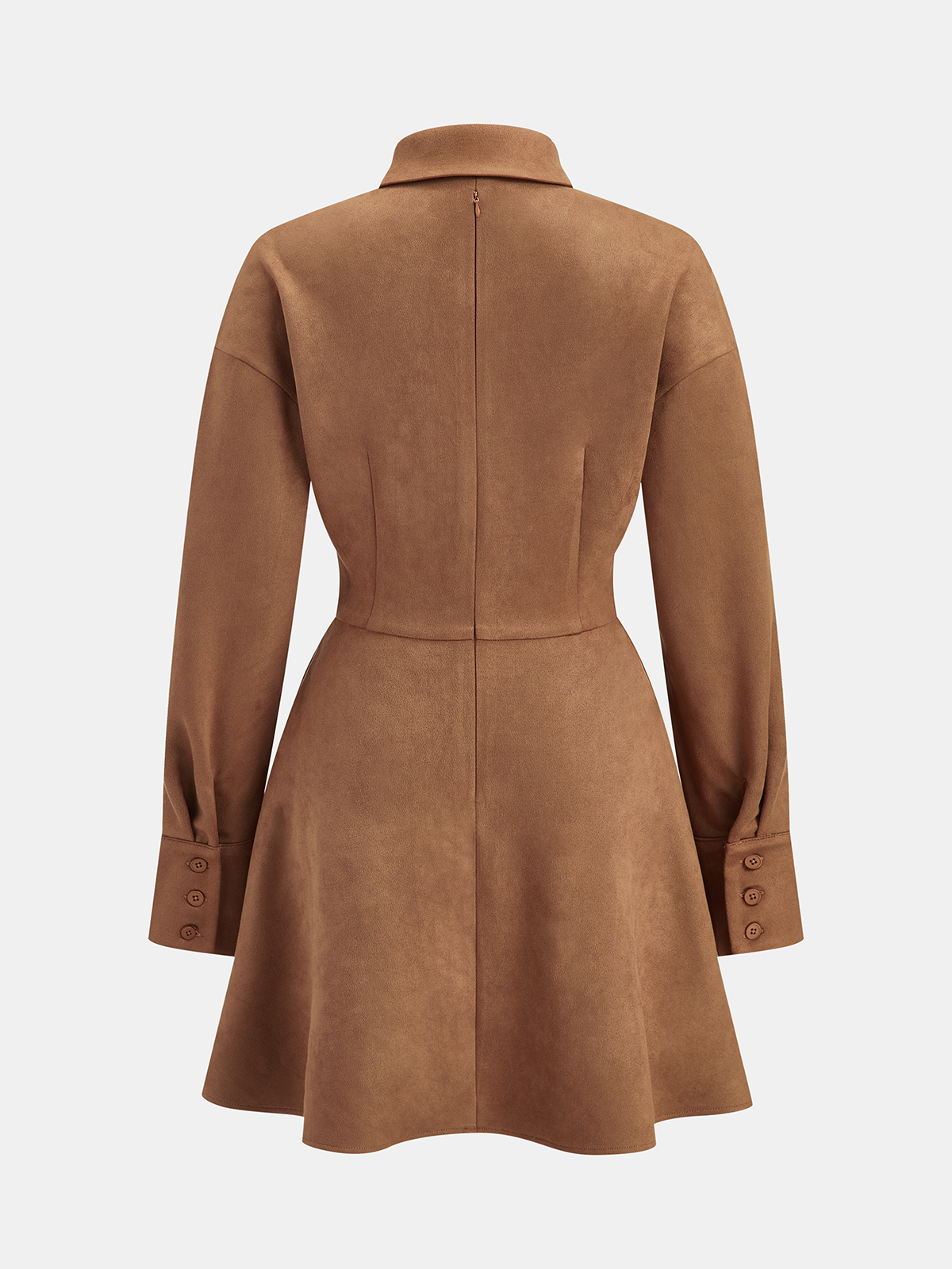 Flared Hem Suede Effect Shirt Dress-Chicvia