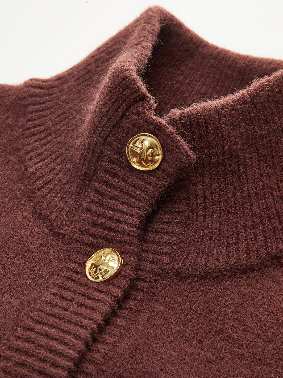 Metal Button Stand Collar Knit Cardigan-Chicvia