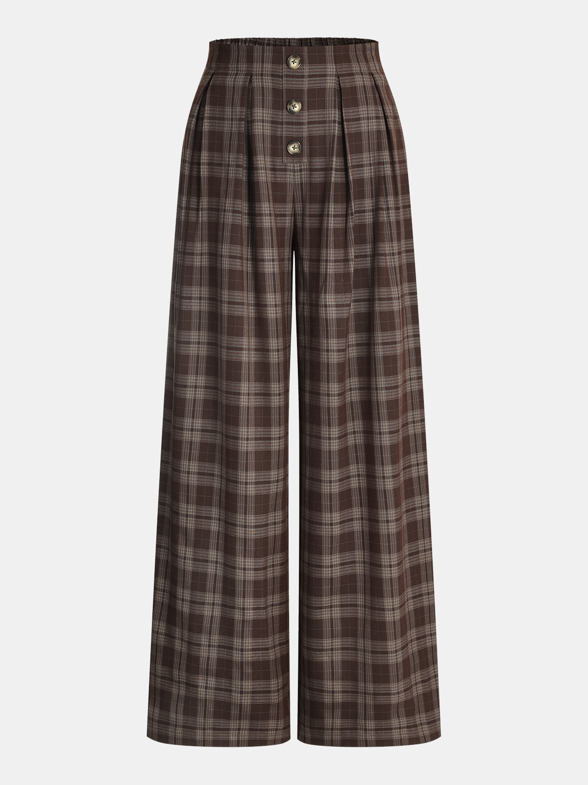 Plaid Wide-Leg Pants with Back Elastic Waist-Chicvia