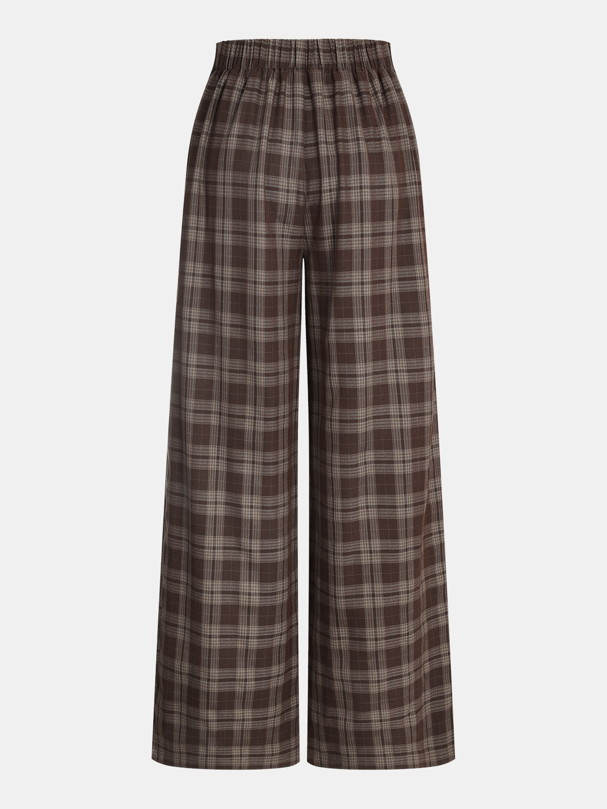 Plaid Wide-Leg Pants with Back Elastic Waist-Chicvia