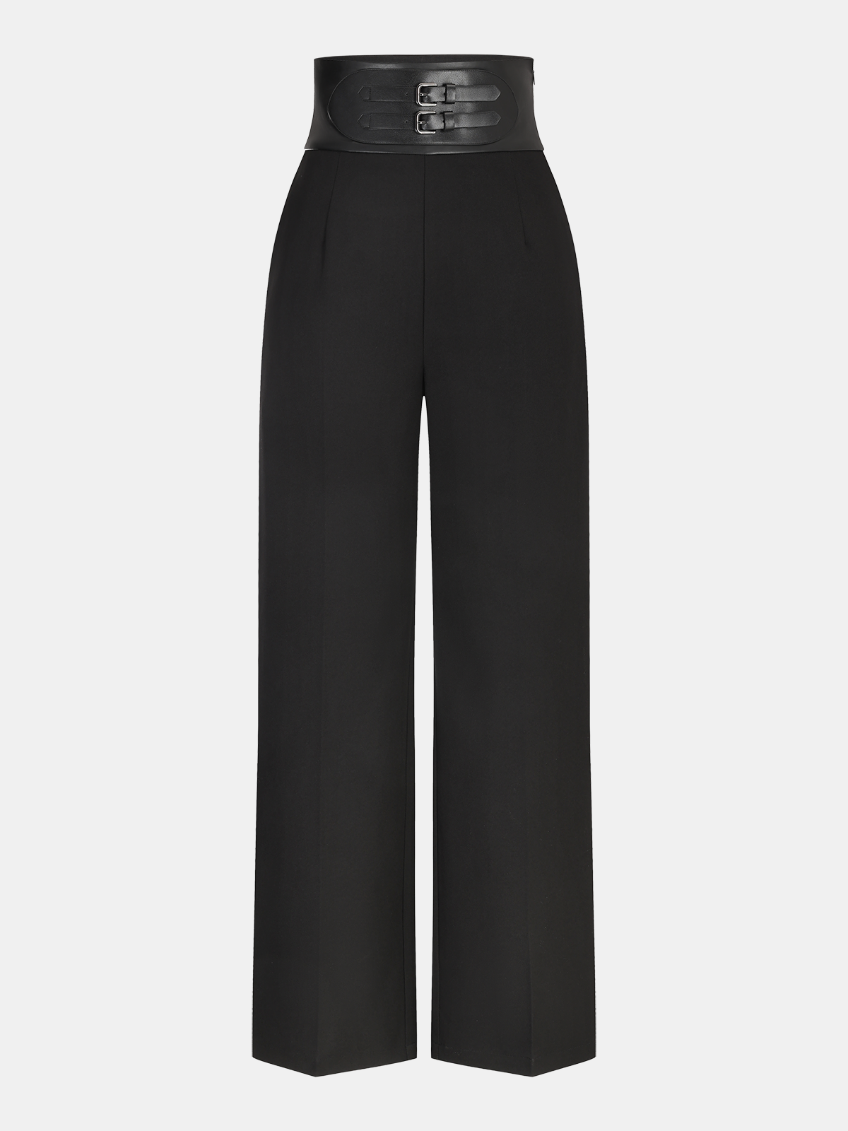 Faux Leather Waistband Straight-Leg Pants-Chicvia