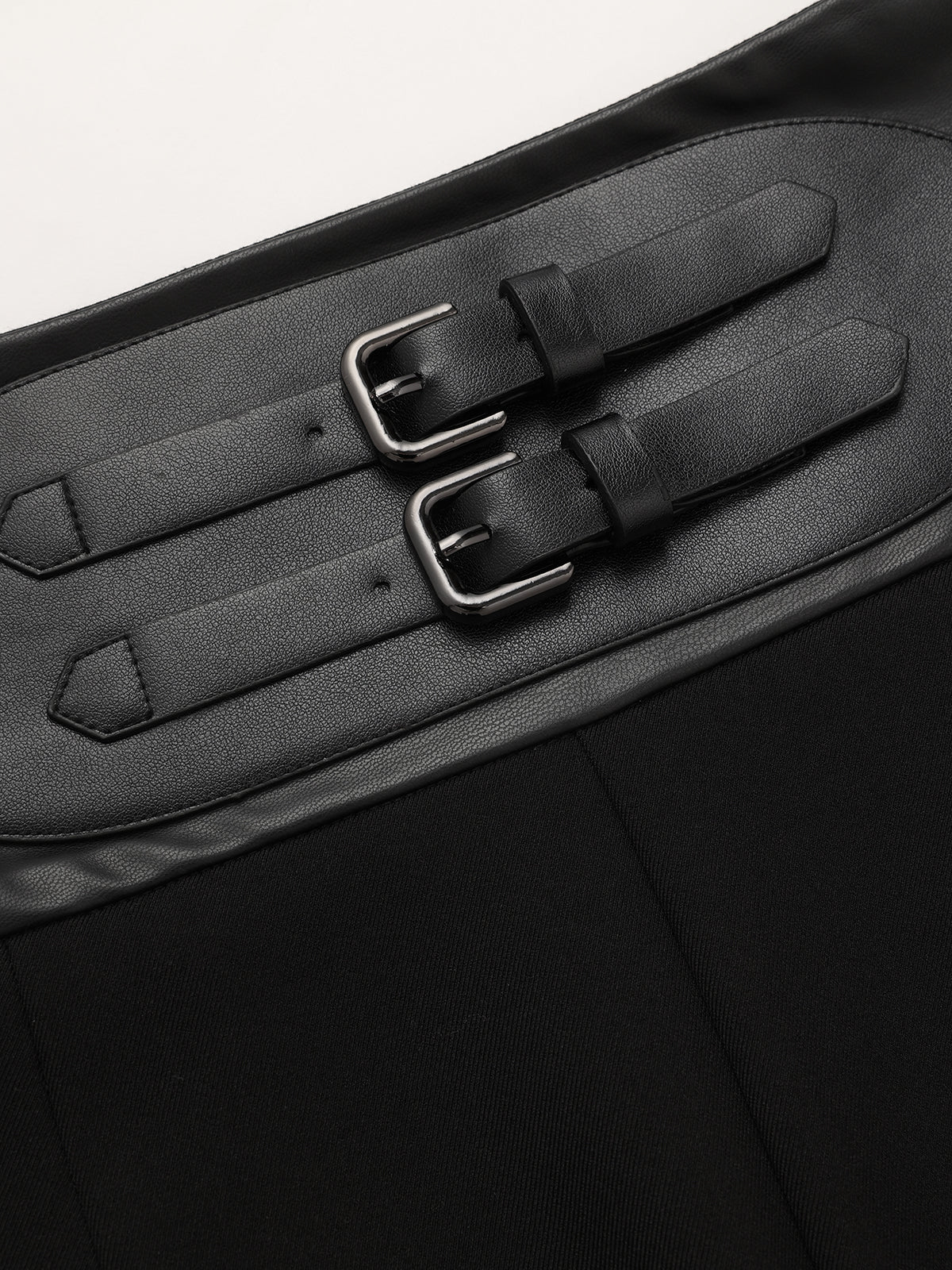 Faux Leather Waistband Straight-Leg Pants-Chicvia