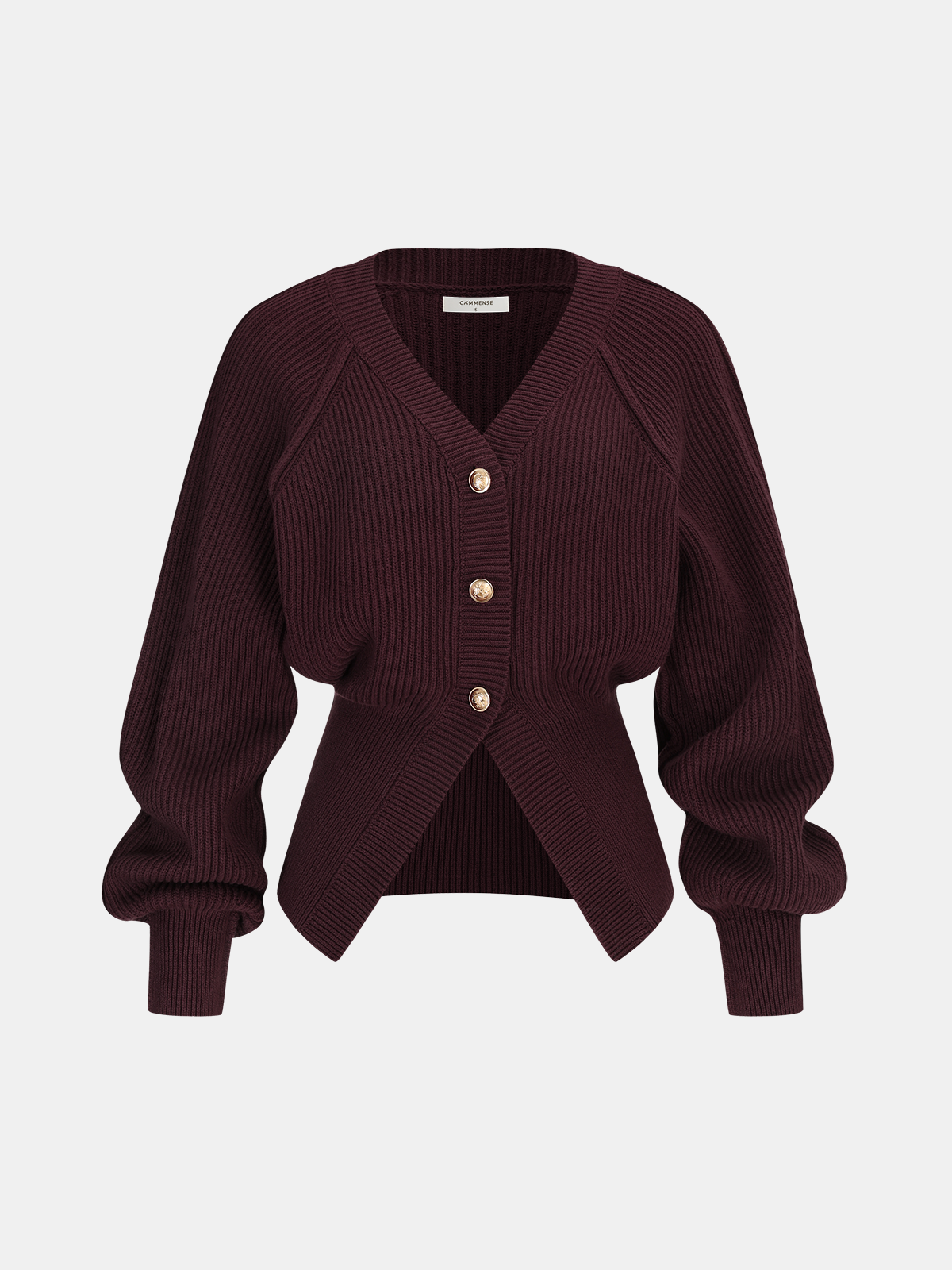 Metal Button Cinched Waist Knit Cardigan-Chicvia