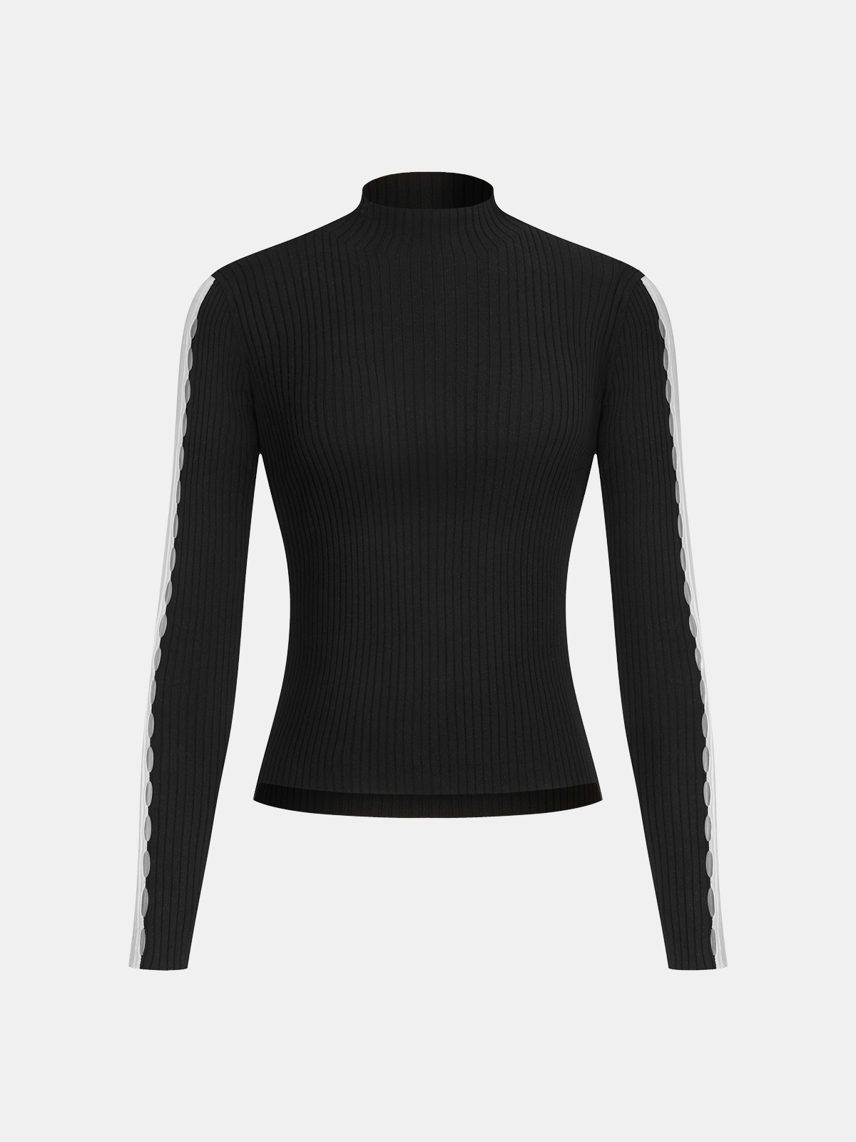 Mock Neck Contrast Sleeve Ribbed Knit Top-Chicvia