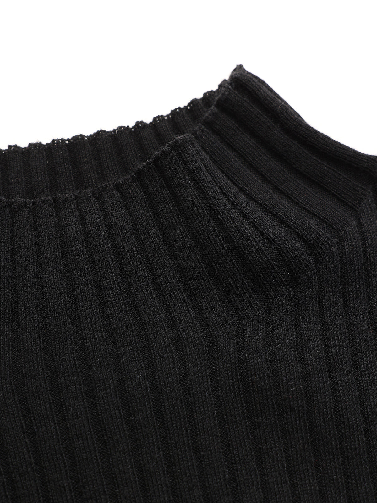 Mock Neck Contrast Sleeve Ribbed Knit Top-Chicvia