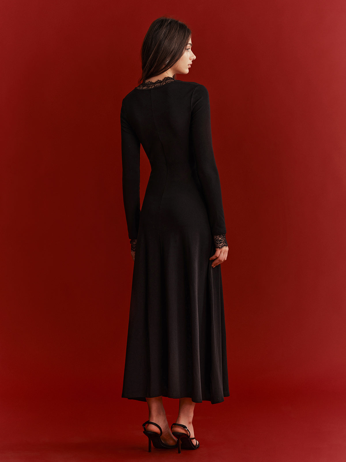 Lace Trim Twist Maxi Dress-Chicvia