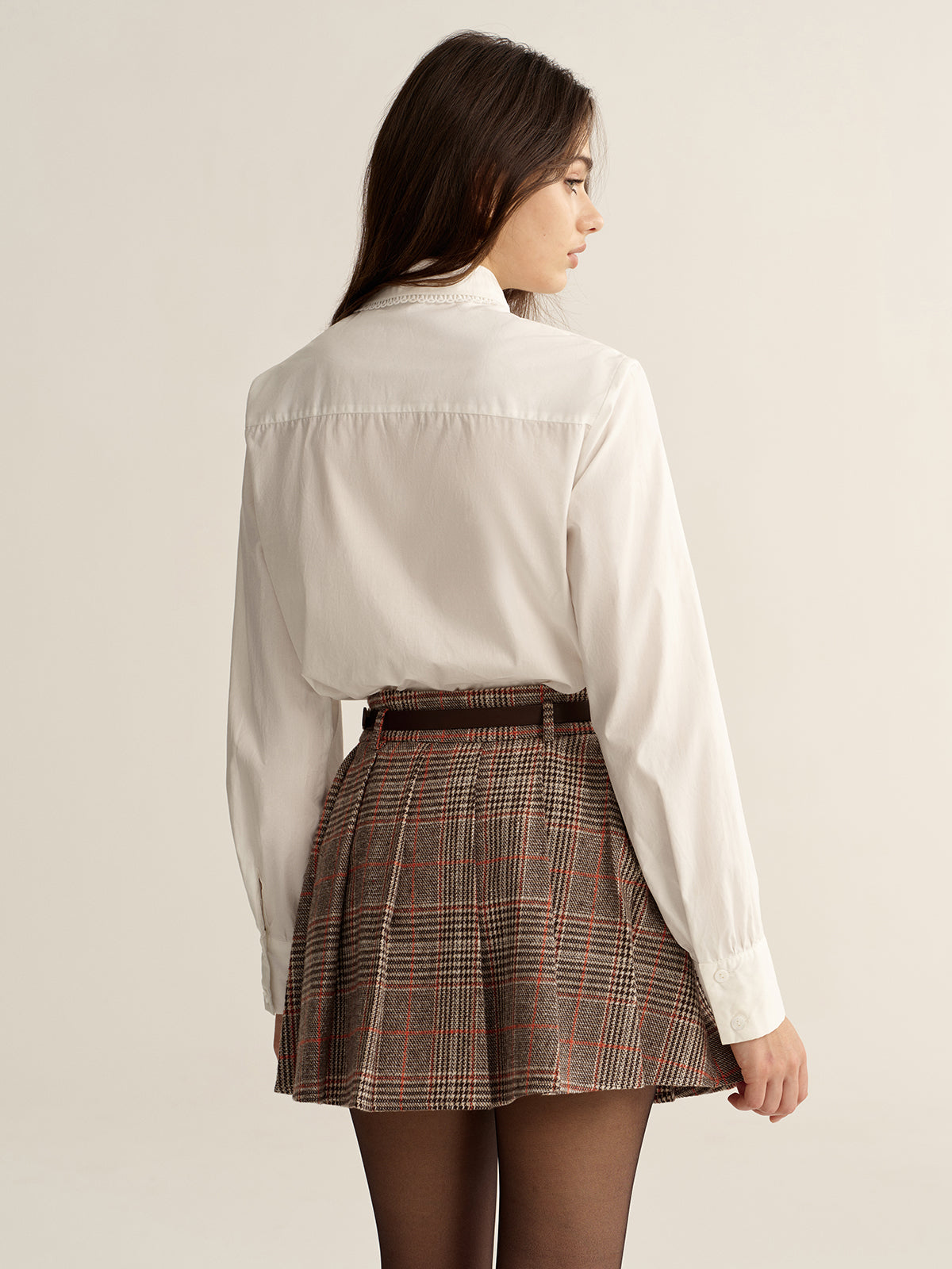 Lace-Trim Tie Neck Cotton Blouse-Chicvia