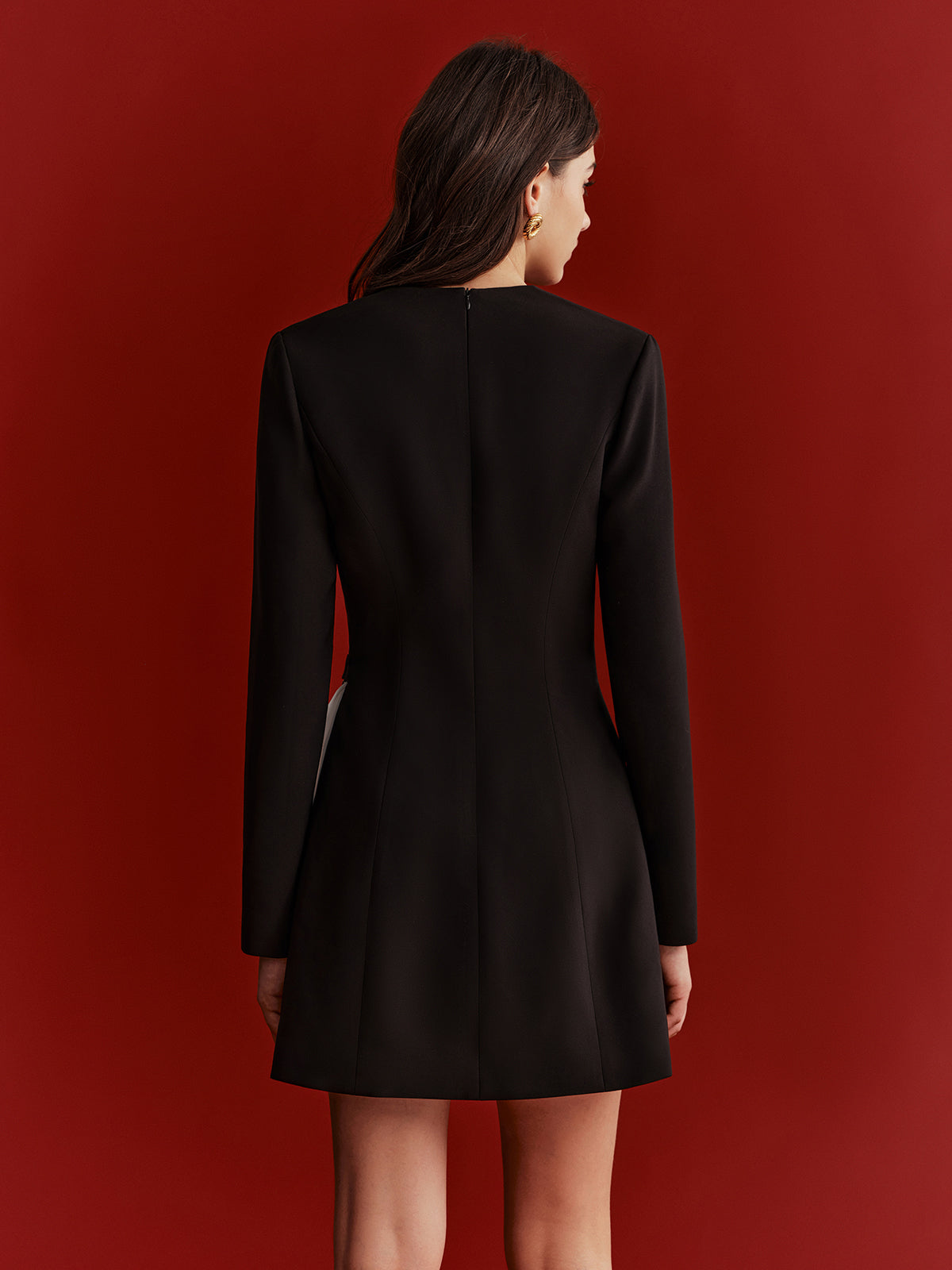 Metal Detail Asymmetric Pleated Panel Mini Dress-Chicvia