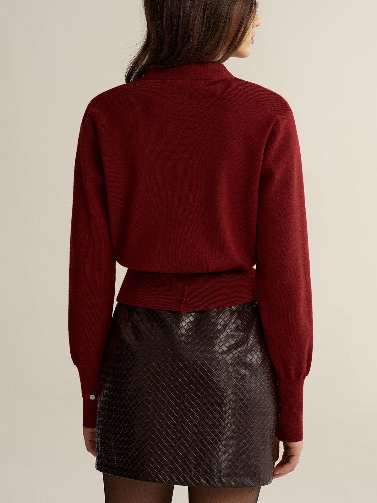 Button-Front V-Neck Cropped Cardigan-Chicvia