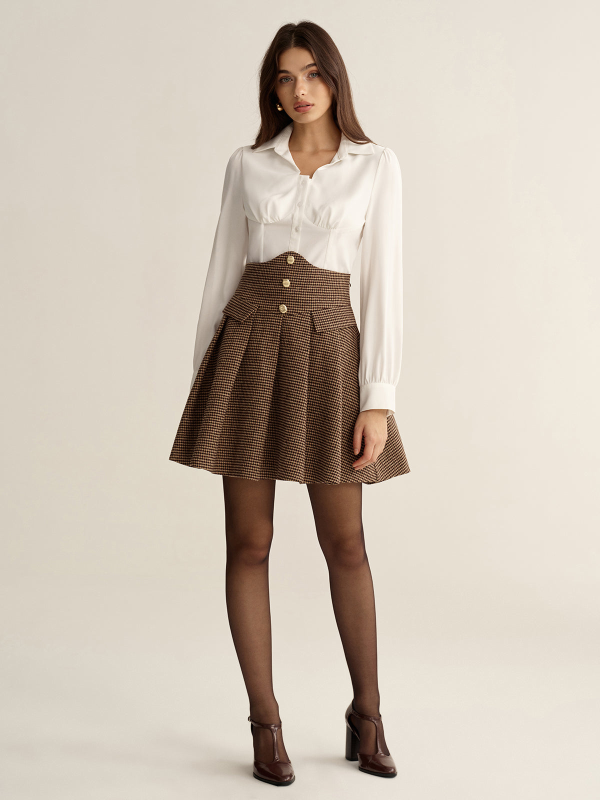 Corset Style Button-Up Shirt-Chicvia