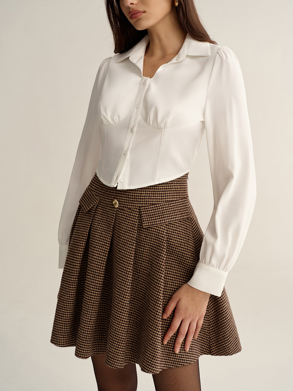 Corset Style Button-Up Shirt-Chicvia