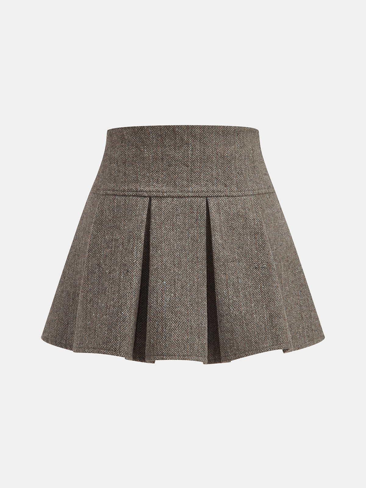 Herringbone Tweed Pleated Mini Skirt-Chicvia