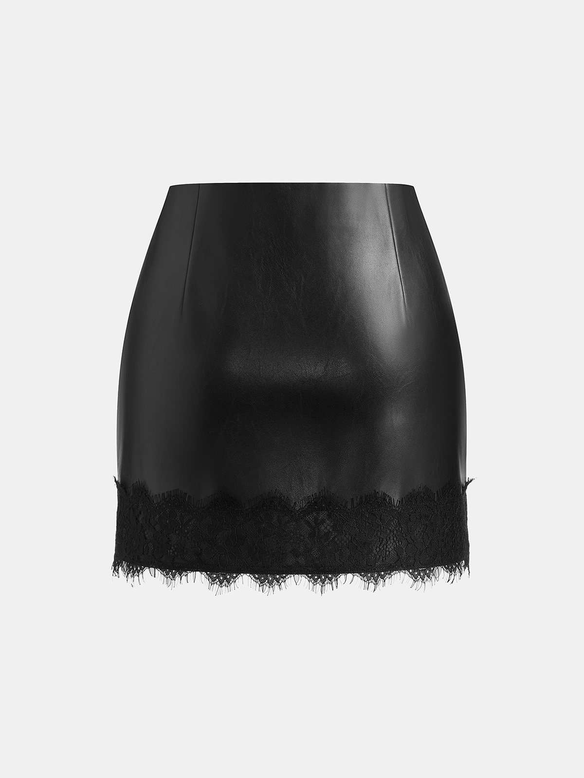 Lace Trim Faux Leather Mini Skirt-Chicvia