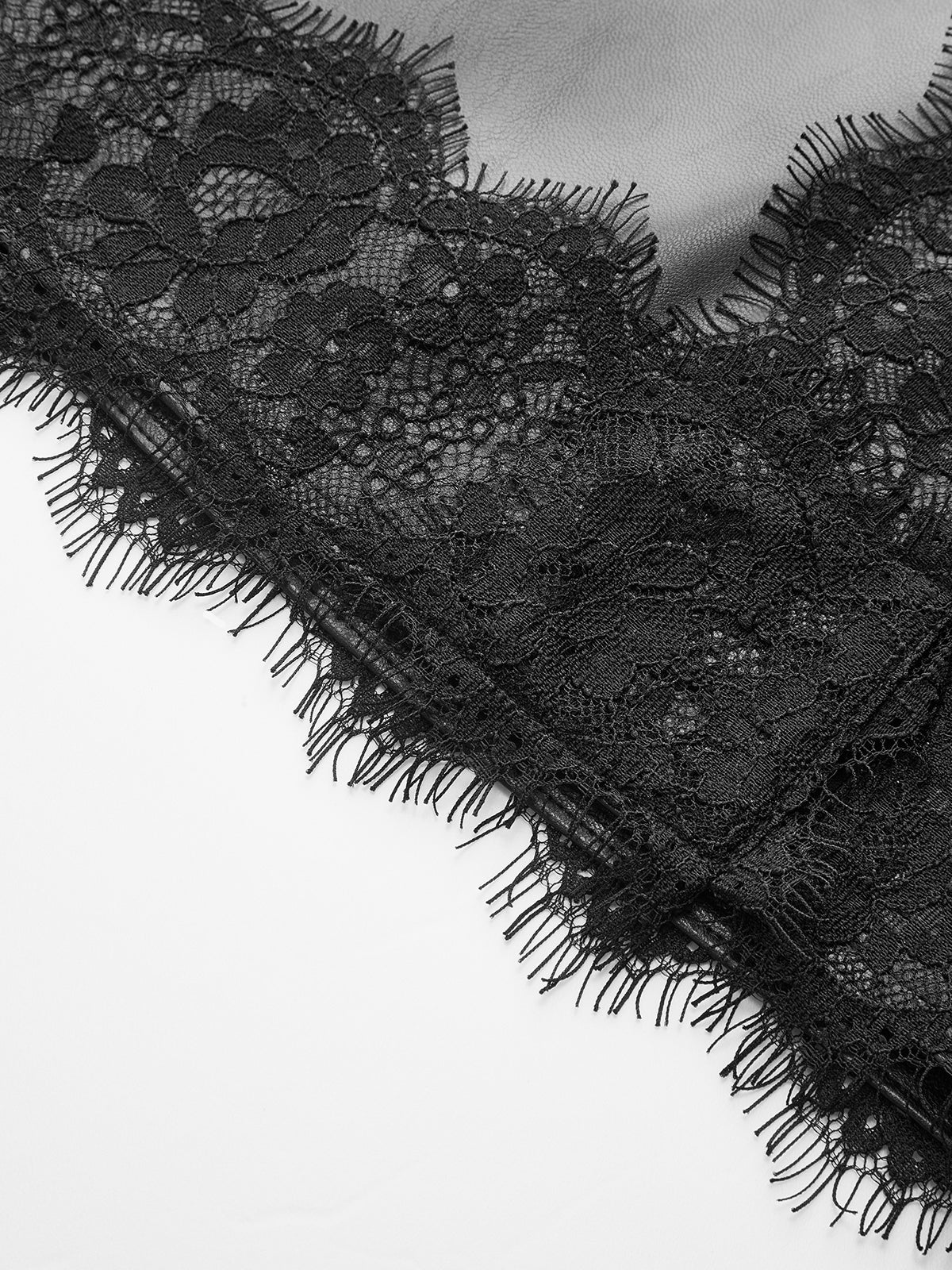 Lace Trim Faux Leather Mini Skirt-Chicvia