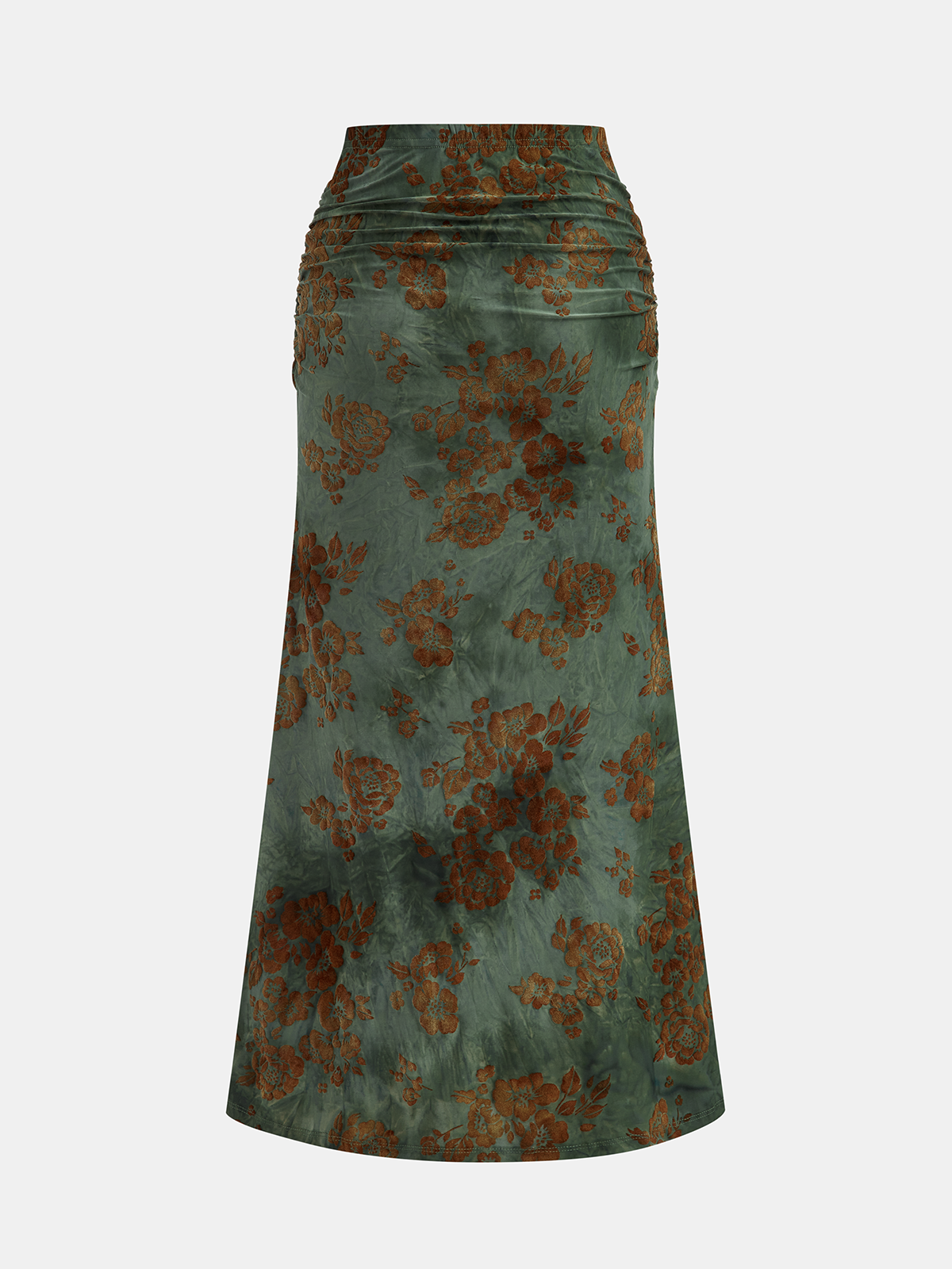 Floral Jacquard Ruched Maxi Skirt-Chicvia