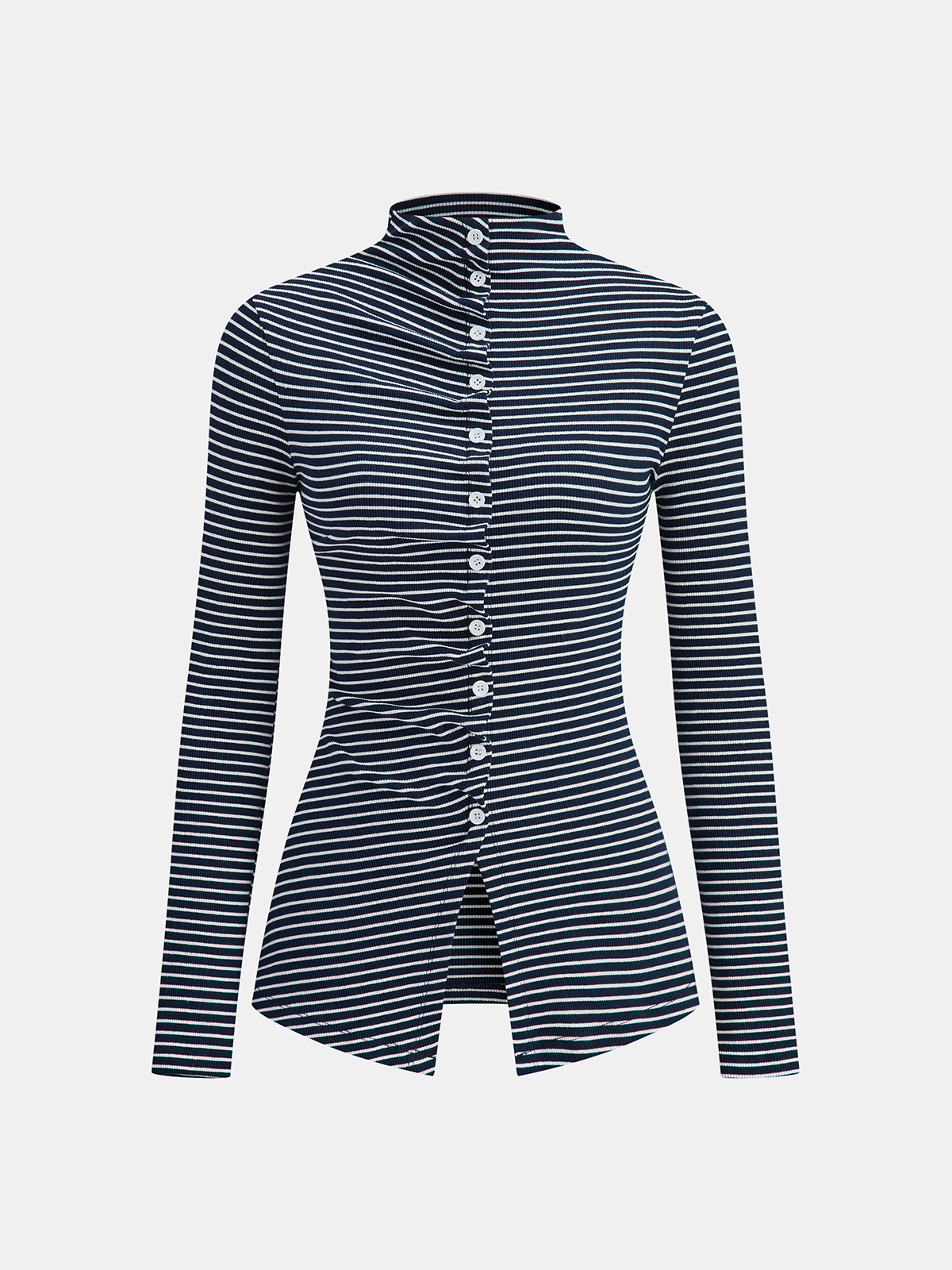 Button-Front Striped Ribbed Knit Top-Chicvia