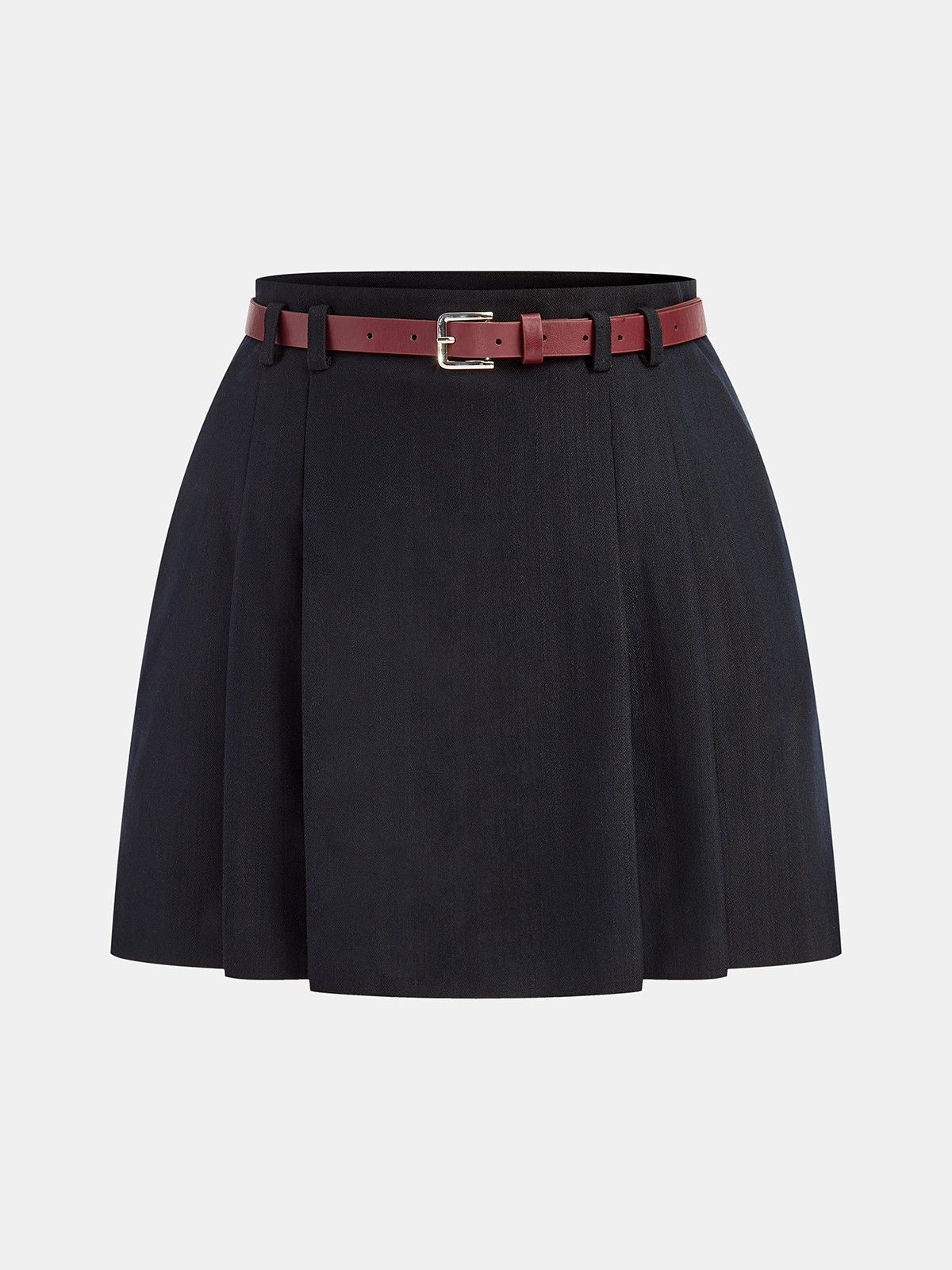 Belted Pleated Mini Skirt-Chicvia