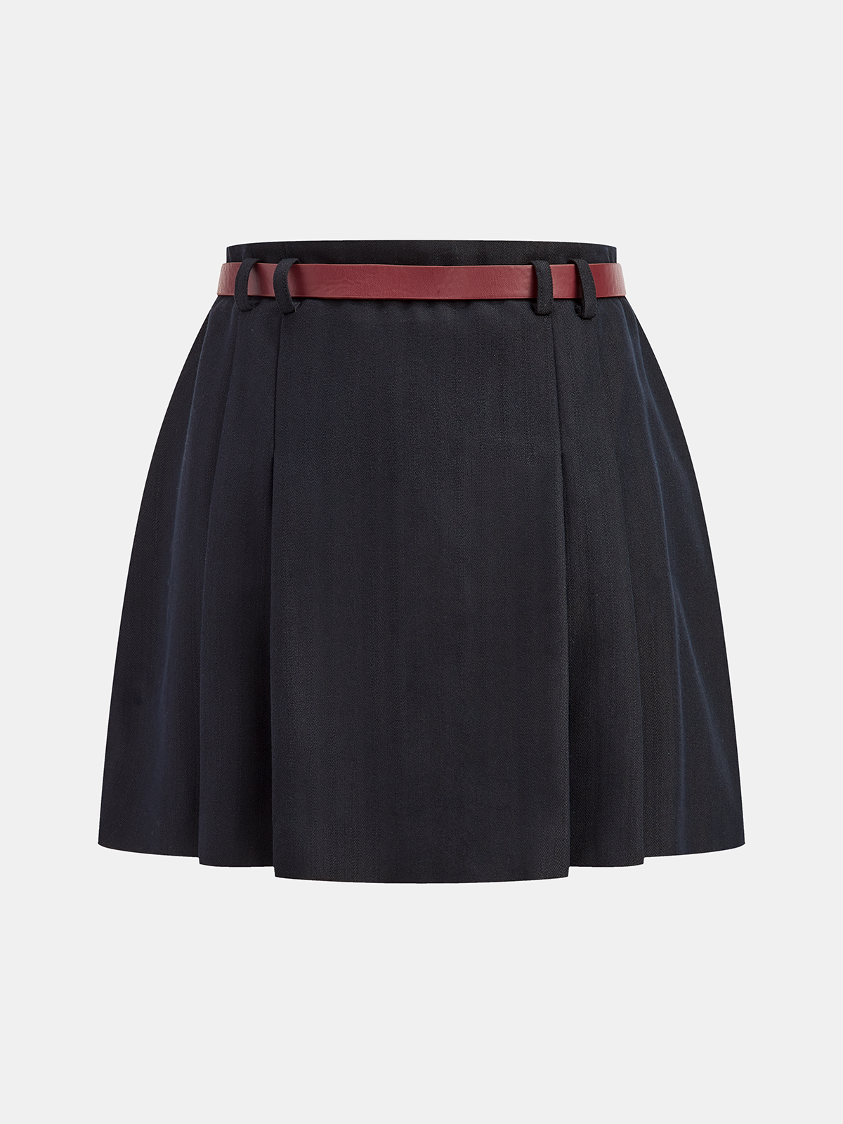 Belted Pleated Mini Skirt-Chicvia