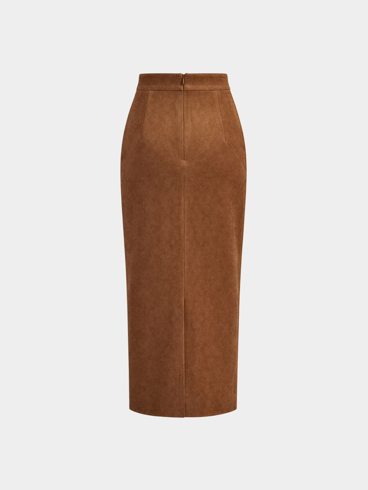 Draped Slit Suede Effect Midi Skirt-Chicvia